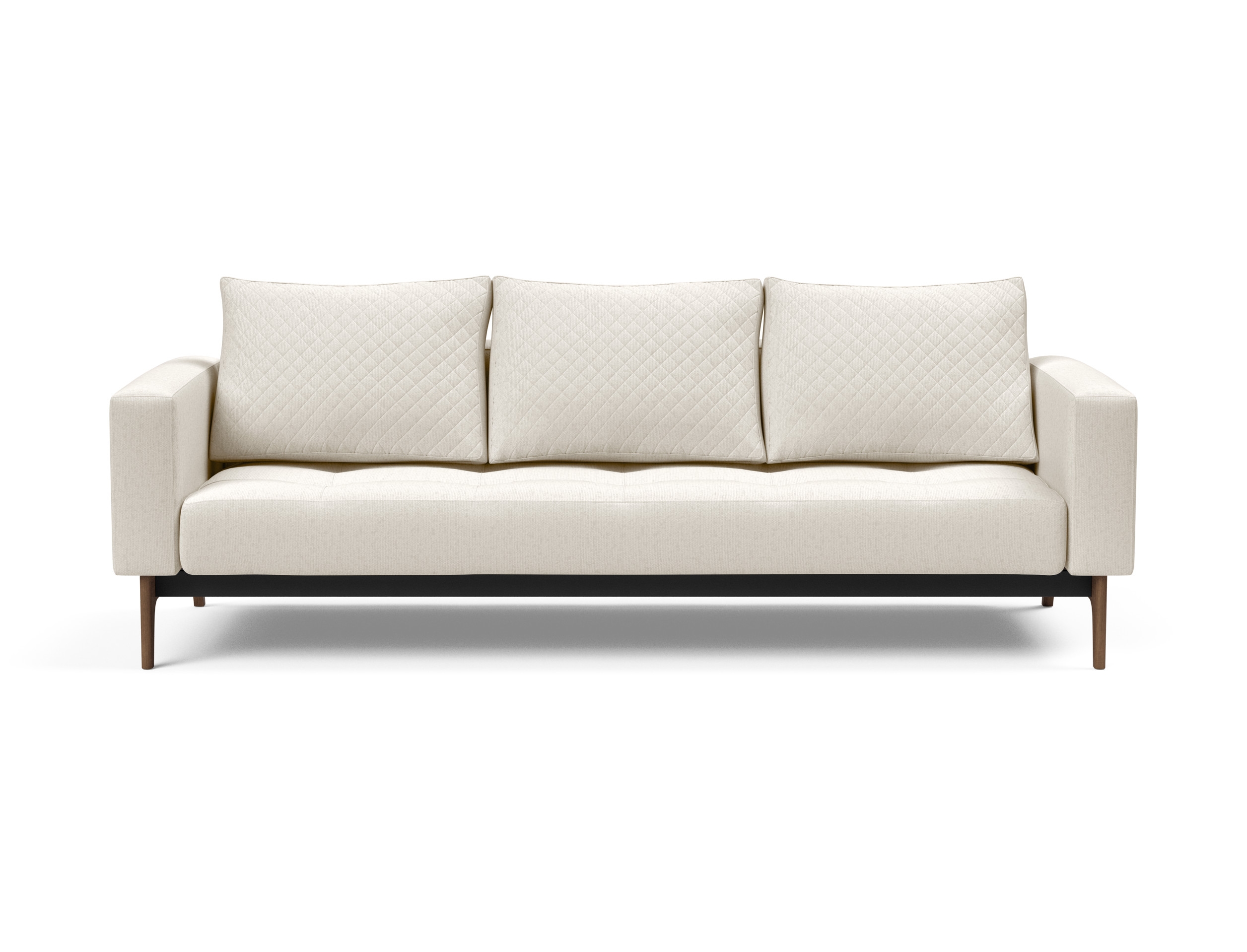 Cassius Quilt Fabric Sofa Bed w/Dark Wood Legs