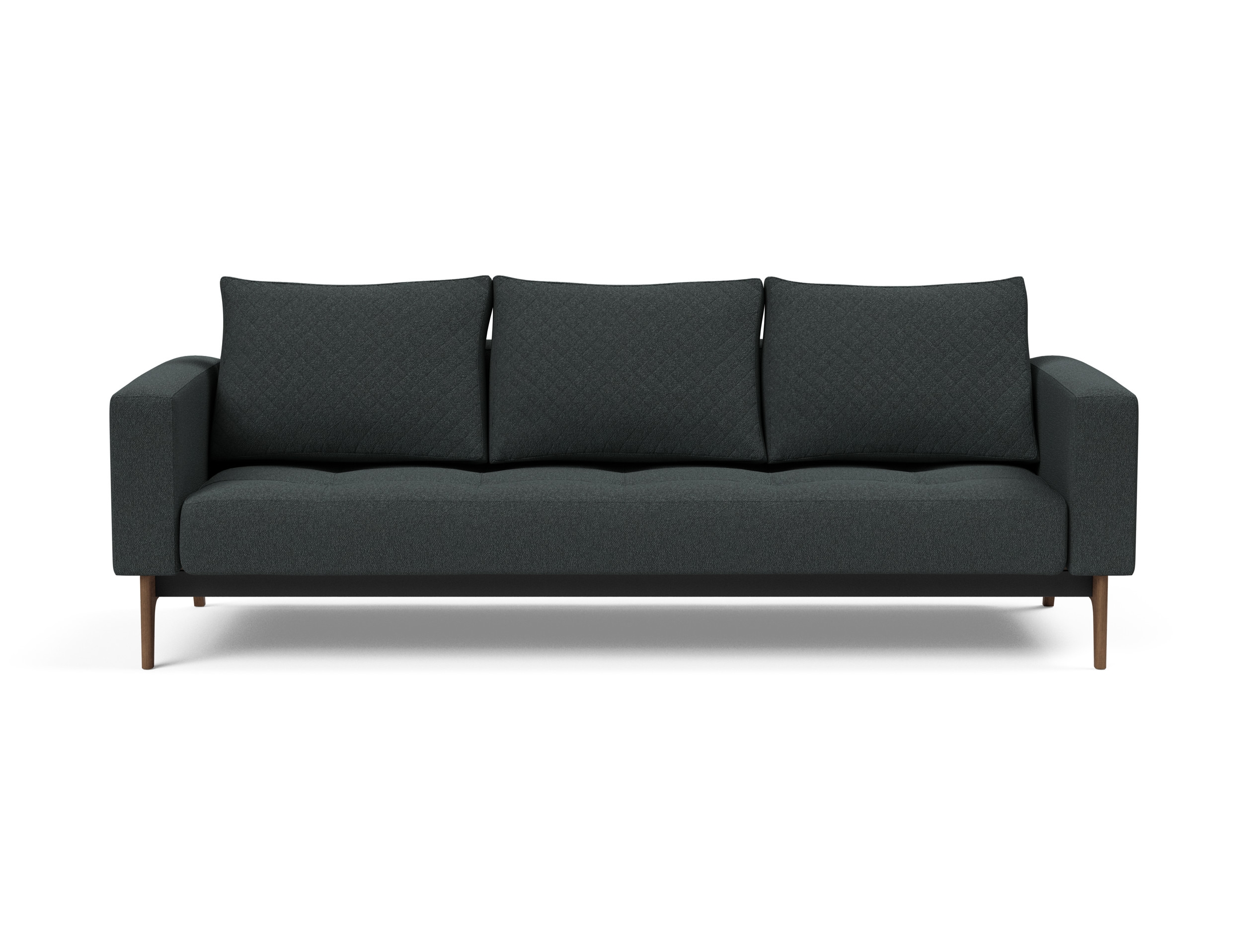 Cassius Quilt Fabric Sofa Bed w/Dark Wood Legs