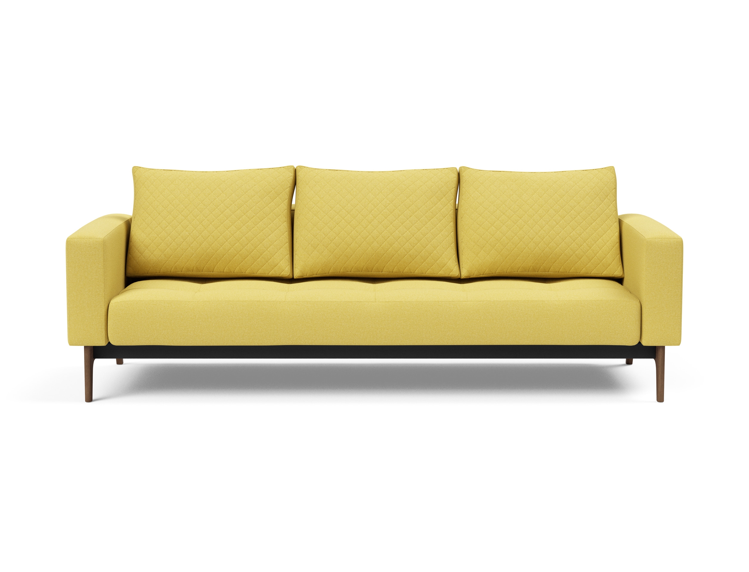 Cassius Quilt Fabric Sofa Bed w/Dark Wood Legs