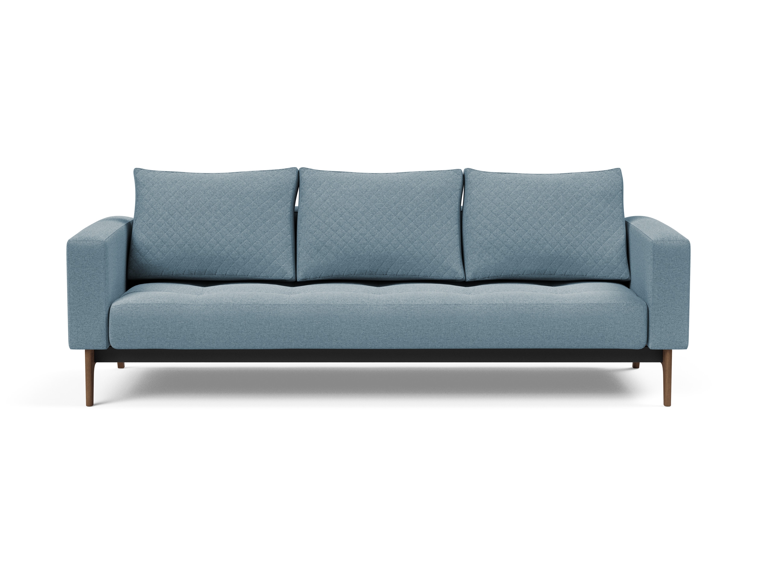 Cassius Quilt Fabric Sofa Bed w/Dark Wood Legs