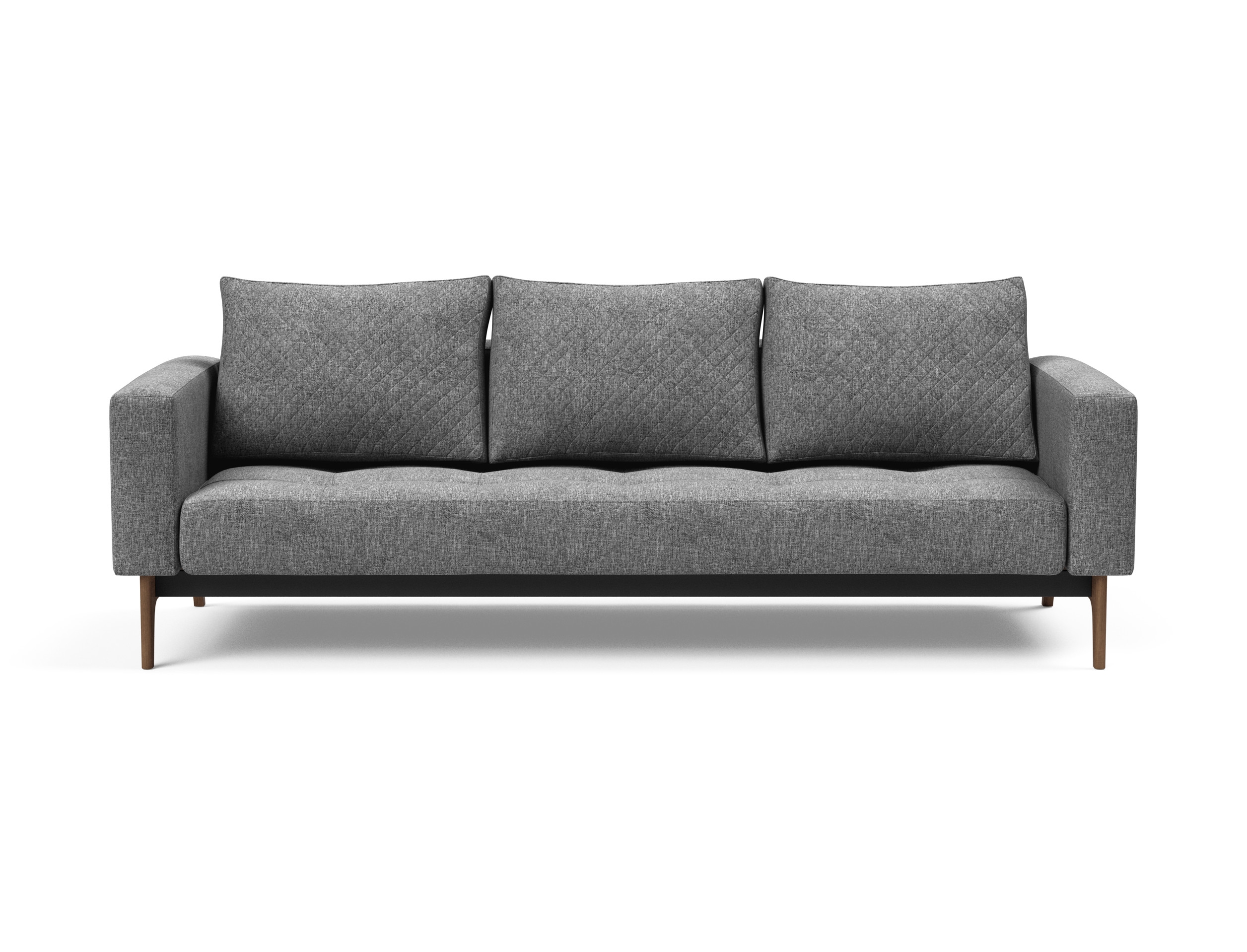 Cassius Quilt Fabric Sofa Bed w/Dark Wood Legs