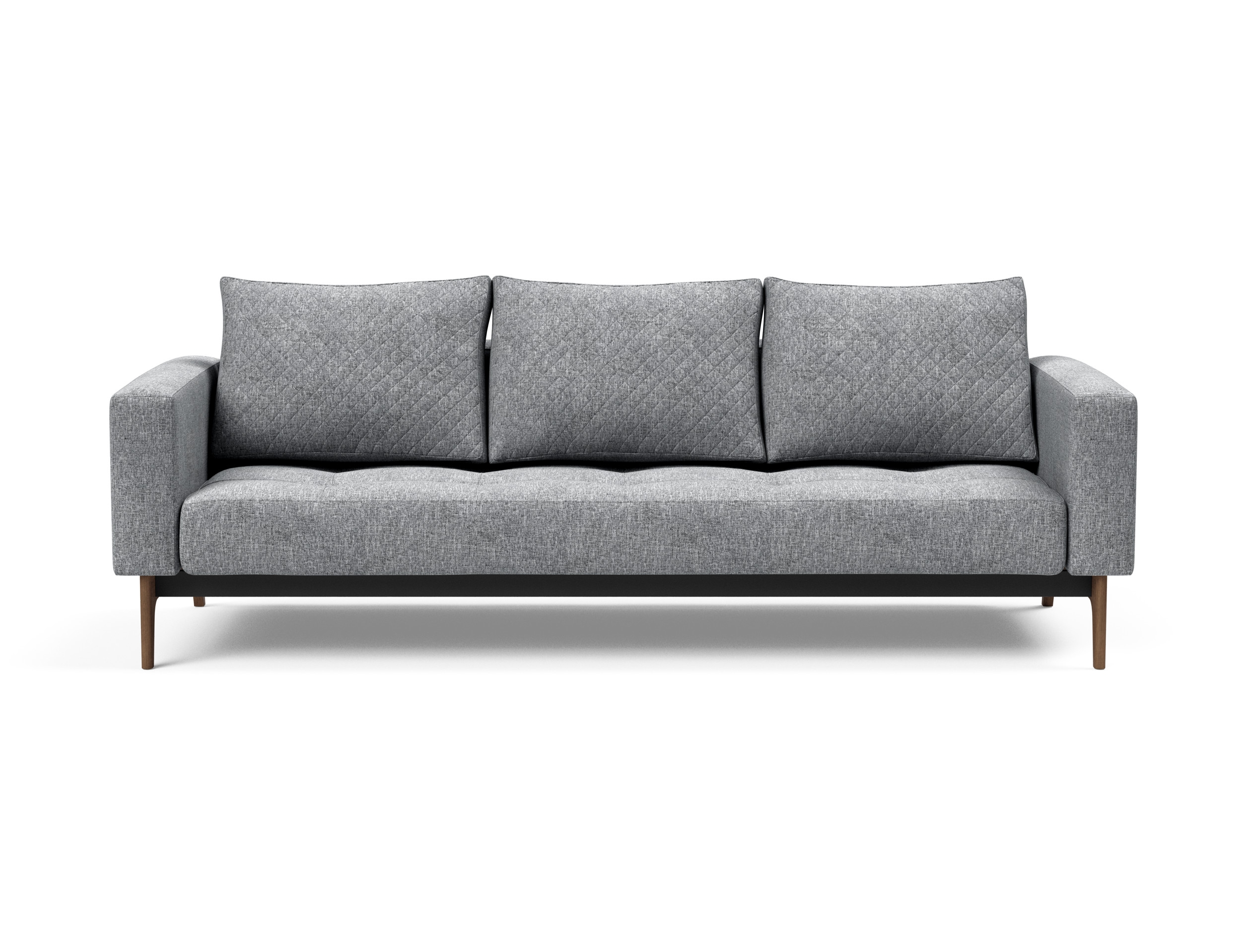 Cassius Quilt Fabric Sofa Bed w/Dark Wood Legs