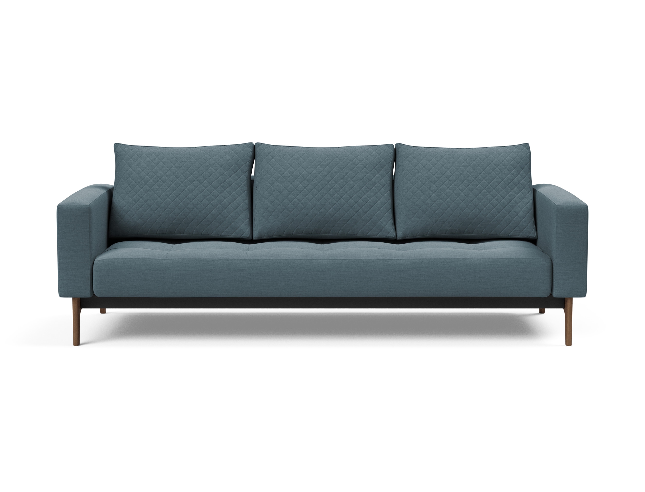 Cassius Quilt Fabric Sofa Bed w/Dark Wood Legs