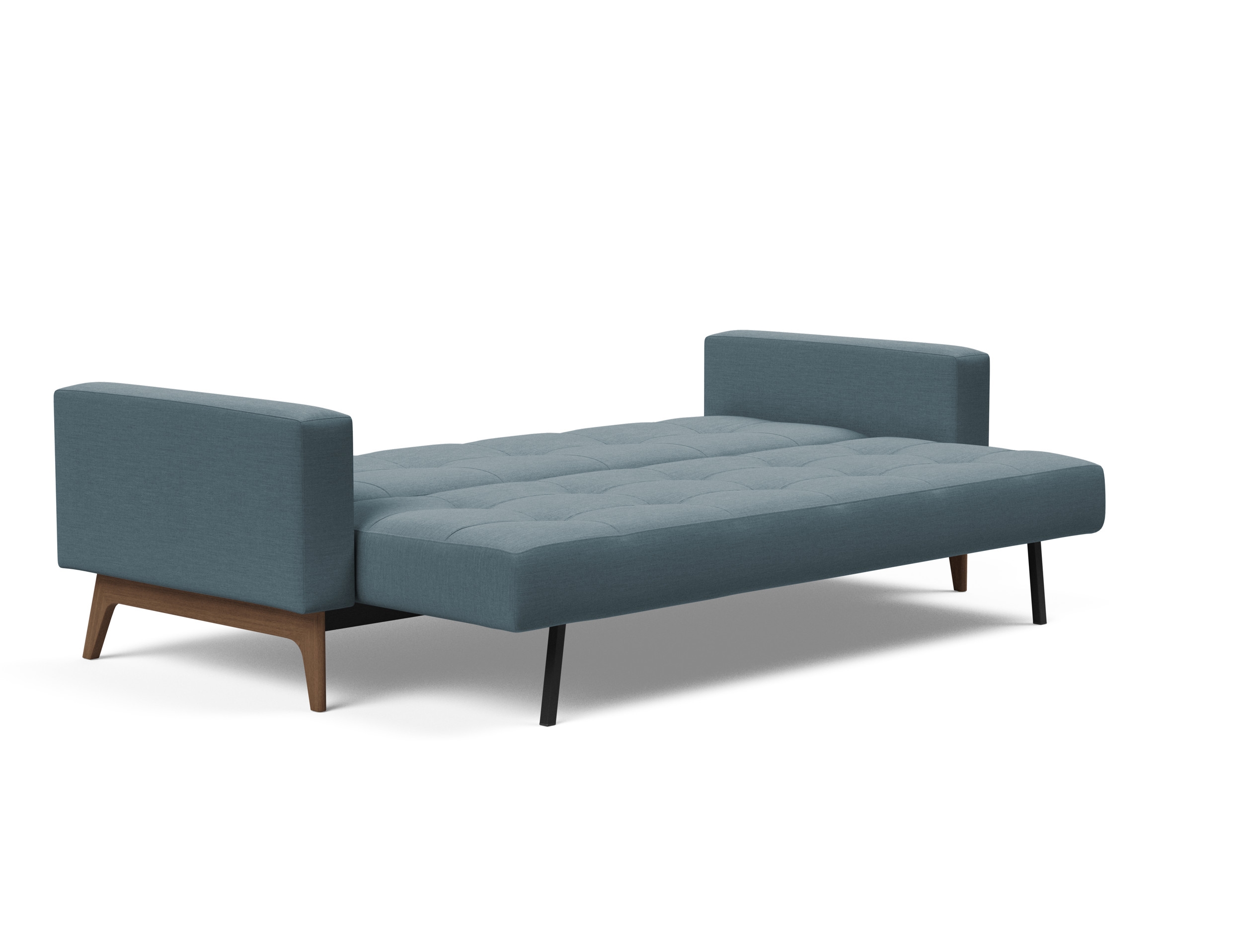 Cassius Quilt Fabric Sofa Bed w/Dark Wood Legs