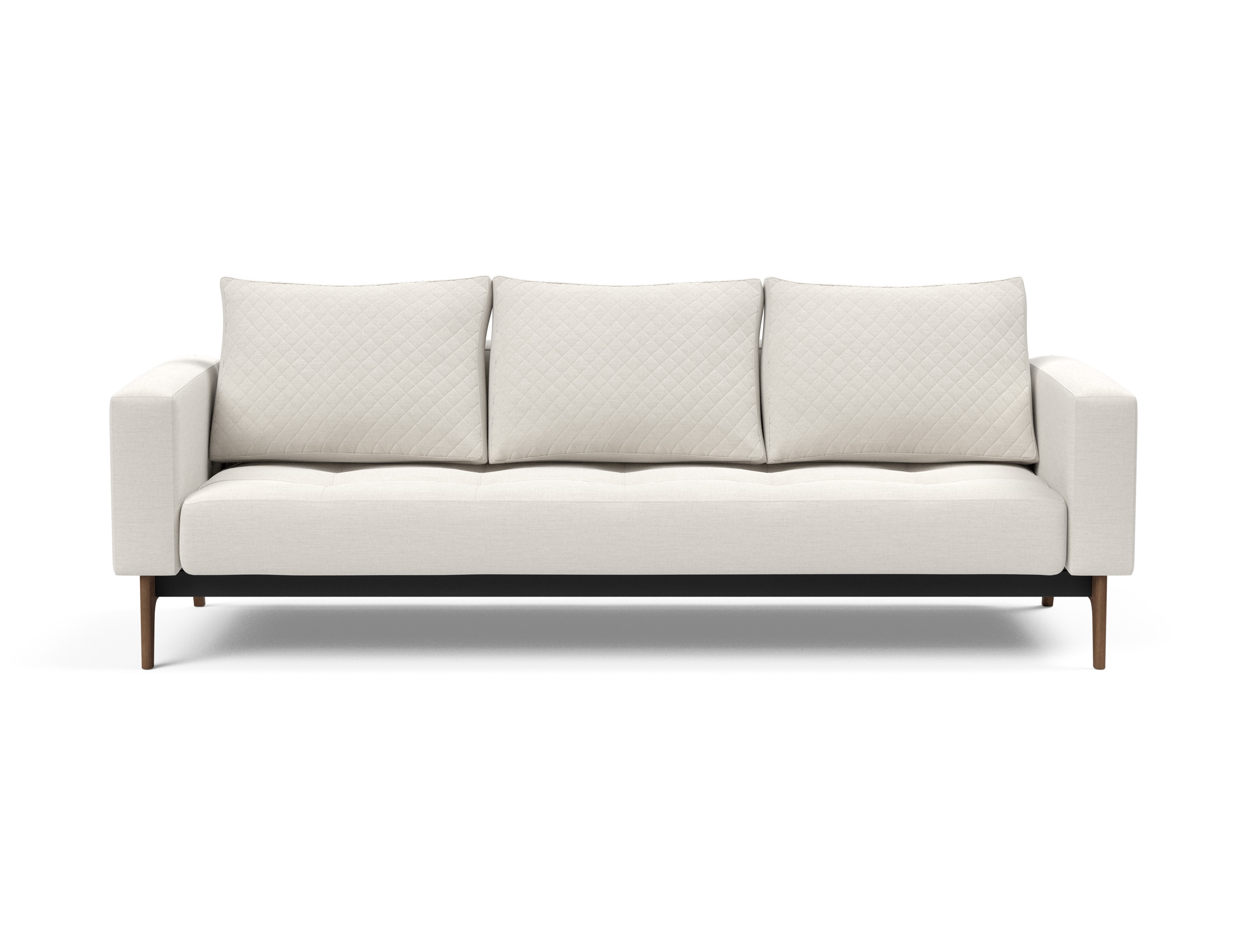 Cassius Quilt Fabric Sofa Bed w/Dark Wood Legs