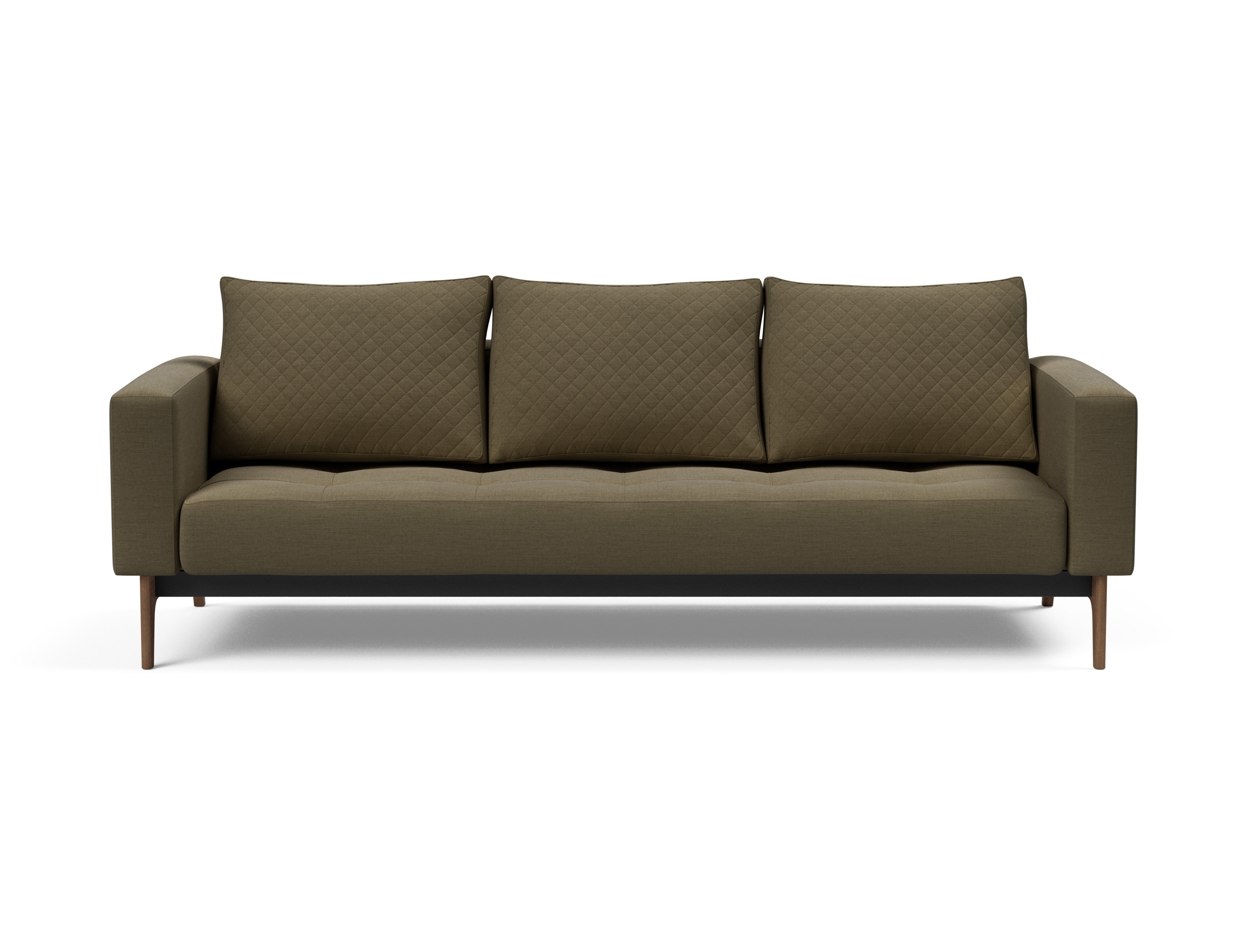 Cassius Quilt Fabric Sofa Bed w/Dark Wood Legs