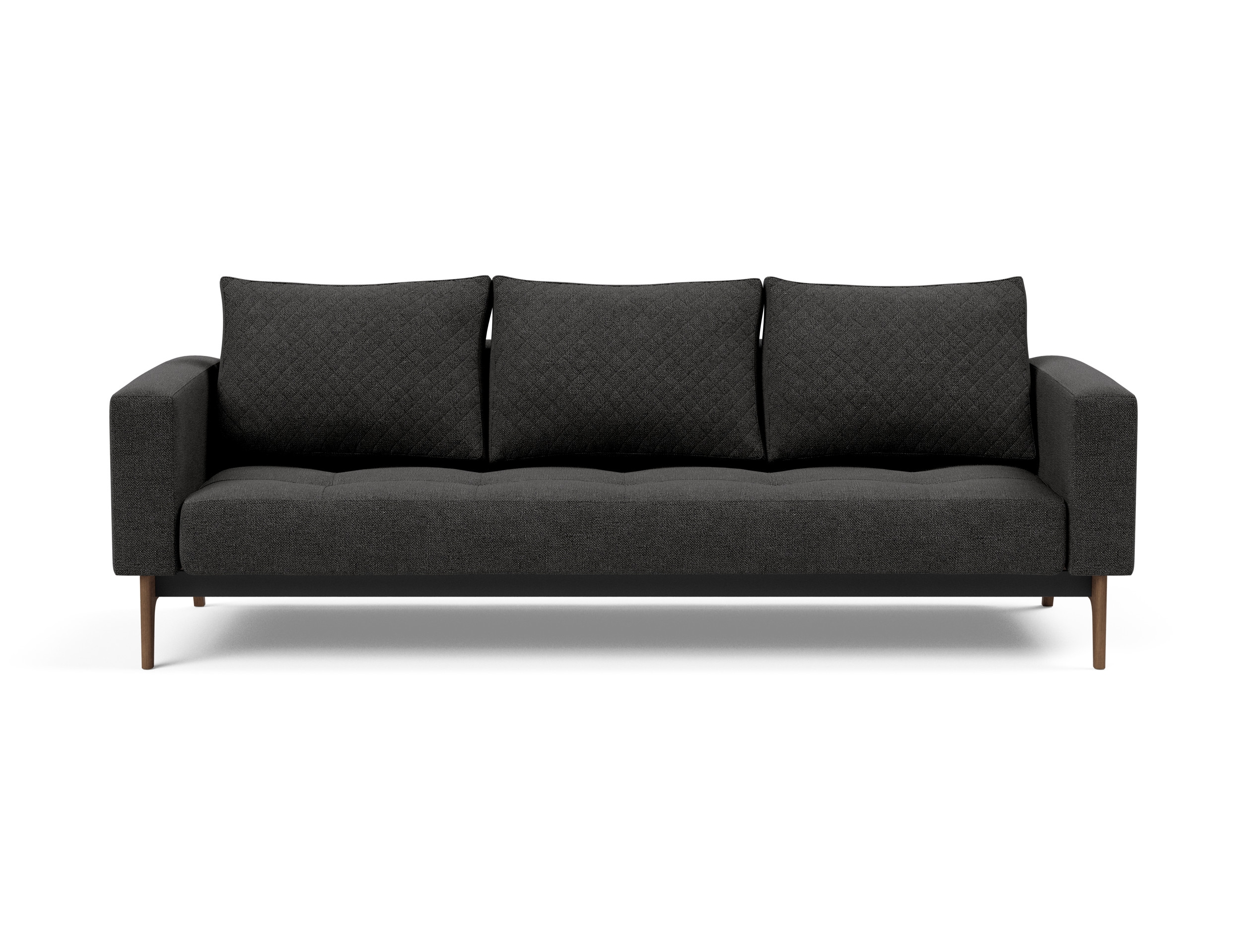 Cassius Quilt Fabric Sofa Bed w/Dark Wood Legs