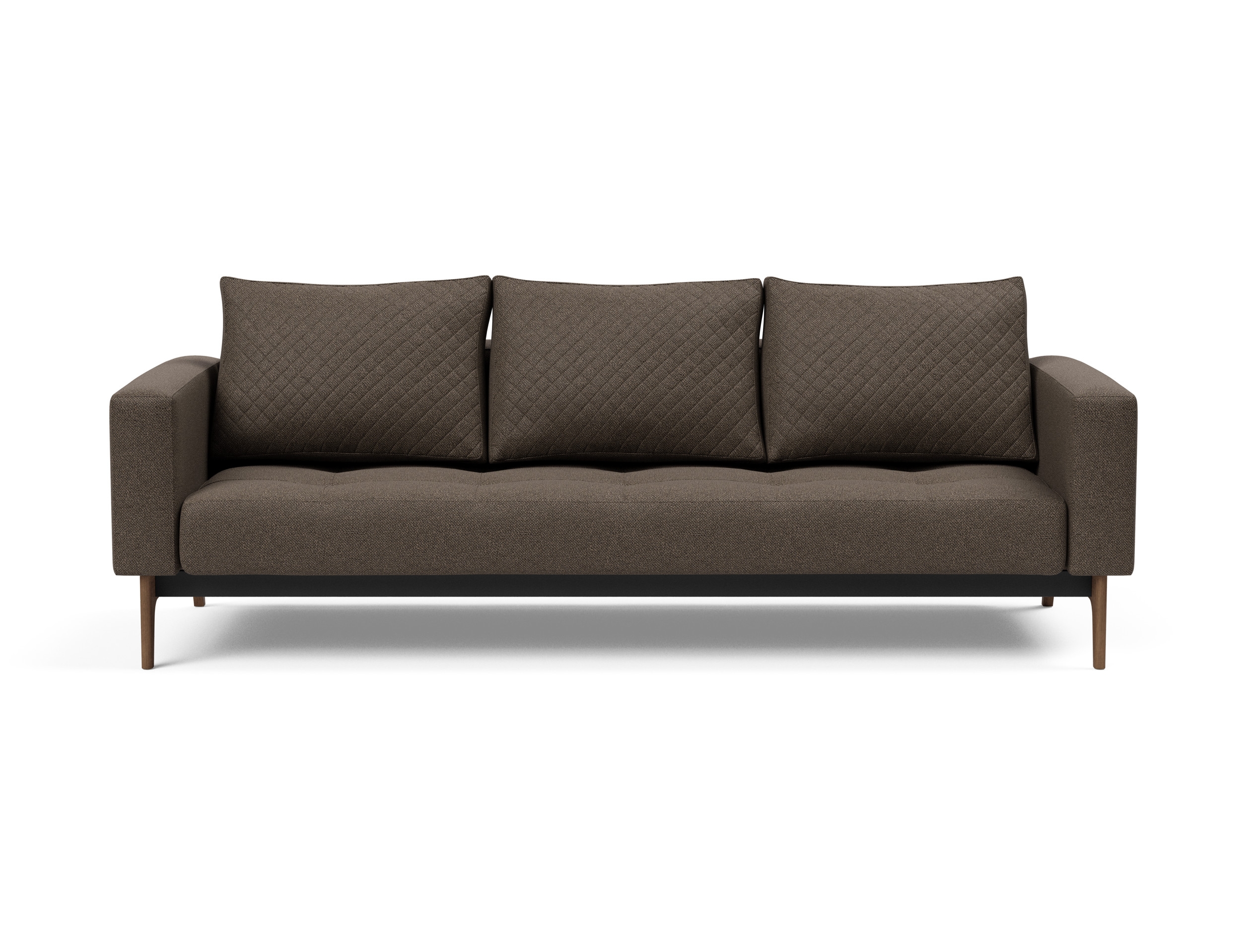 Cassius Quilt Fabric Sofa Bed w/Dark Wood Legs