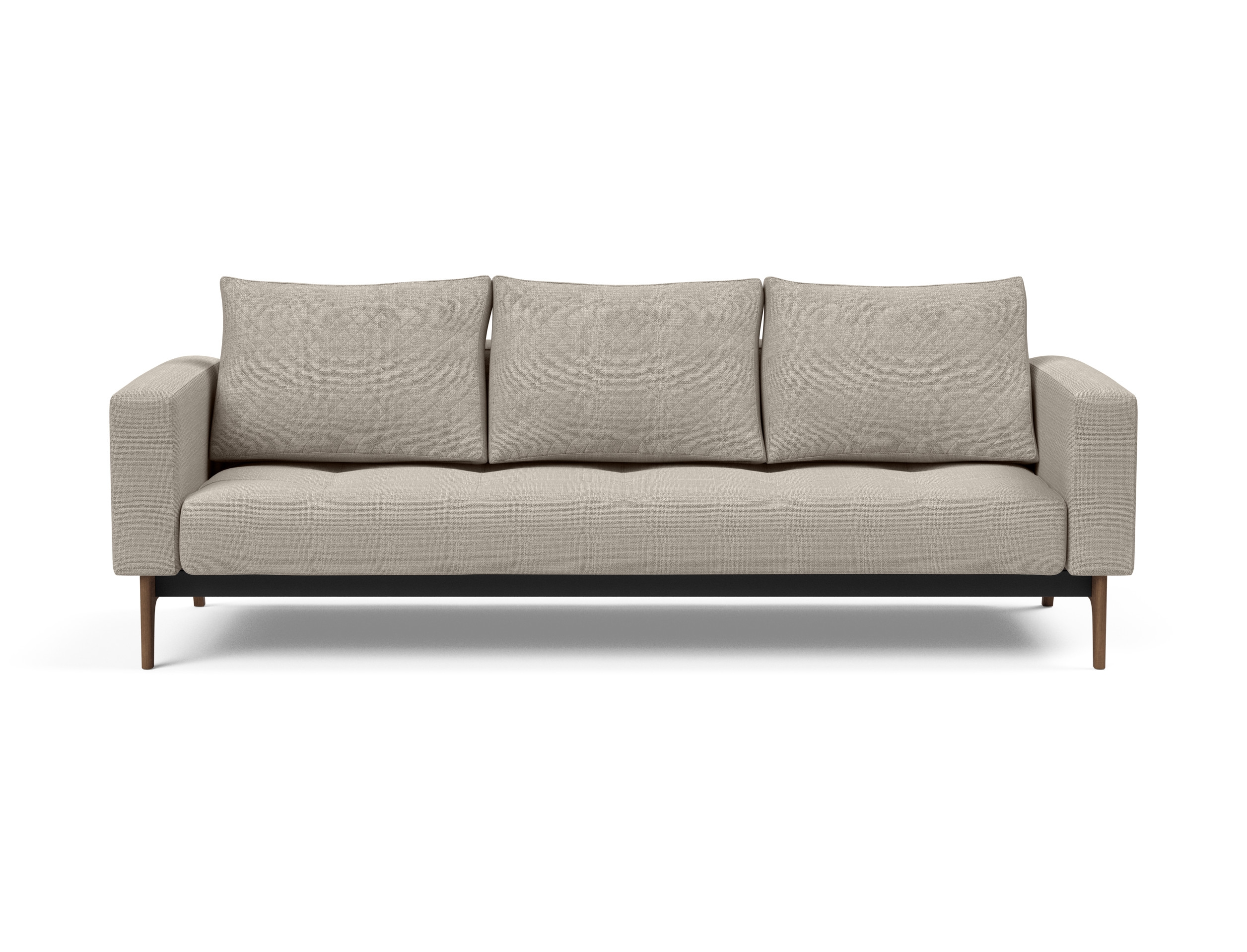 Cassius Quilt Fabric Sofa Bed w/Dark Wood Legs