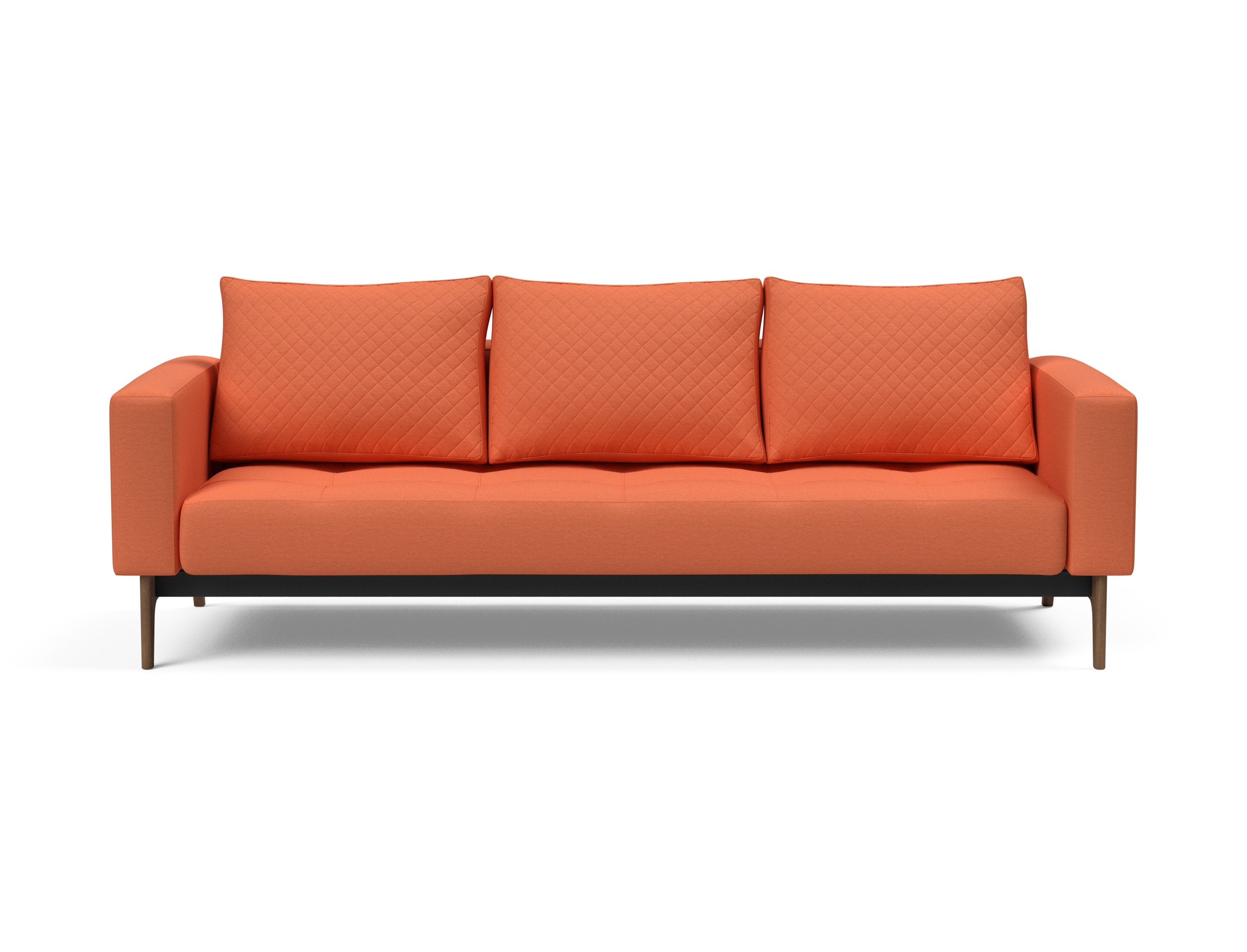 Cassius Quilt Fabric Sofa Bed w/Dark Wood Legs