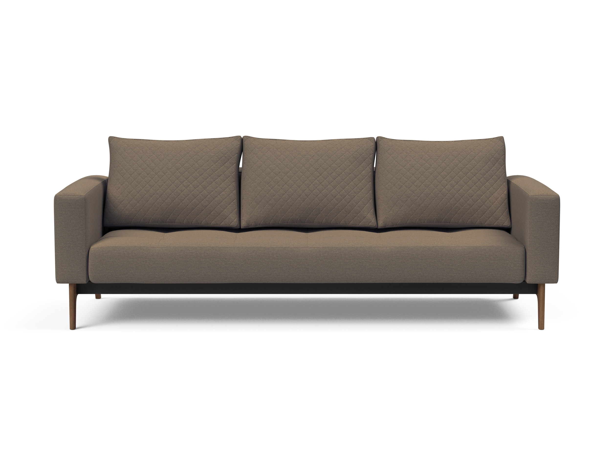 Cassius Quilt Fabric Sofa Bed w/Dark Wood Legs