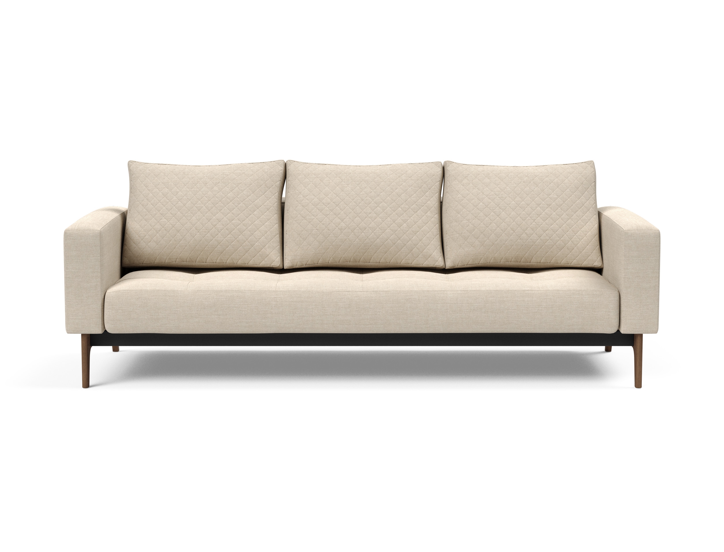 Cassius Quilt Fabric Sofa Bed w/Dark Wood Legs