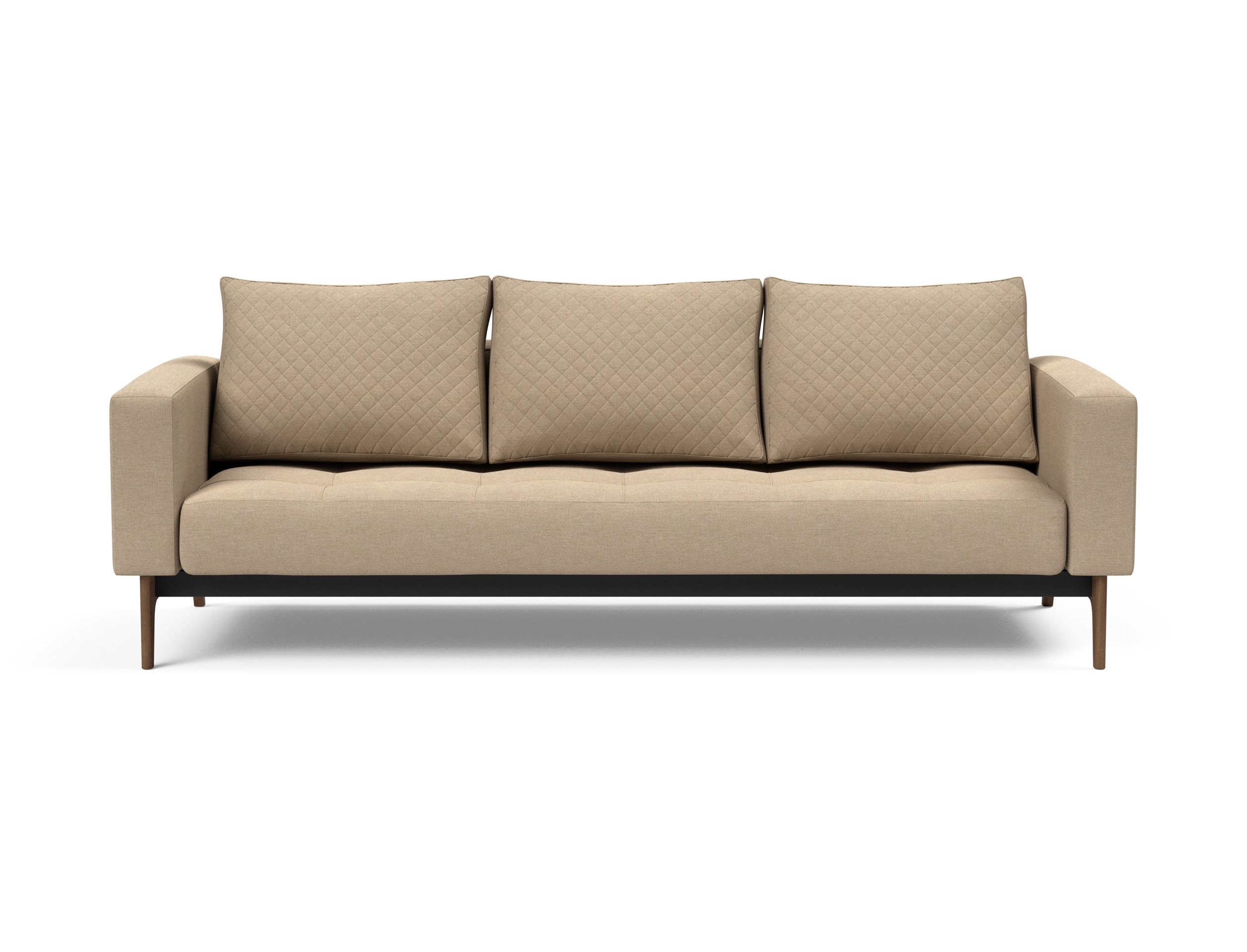 Cassius Quilt Fabric Sofa Bed w/Dark Wood Legs