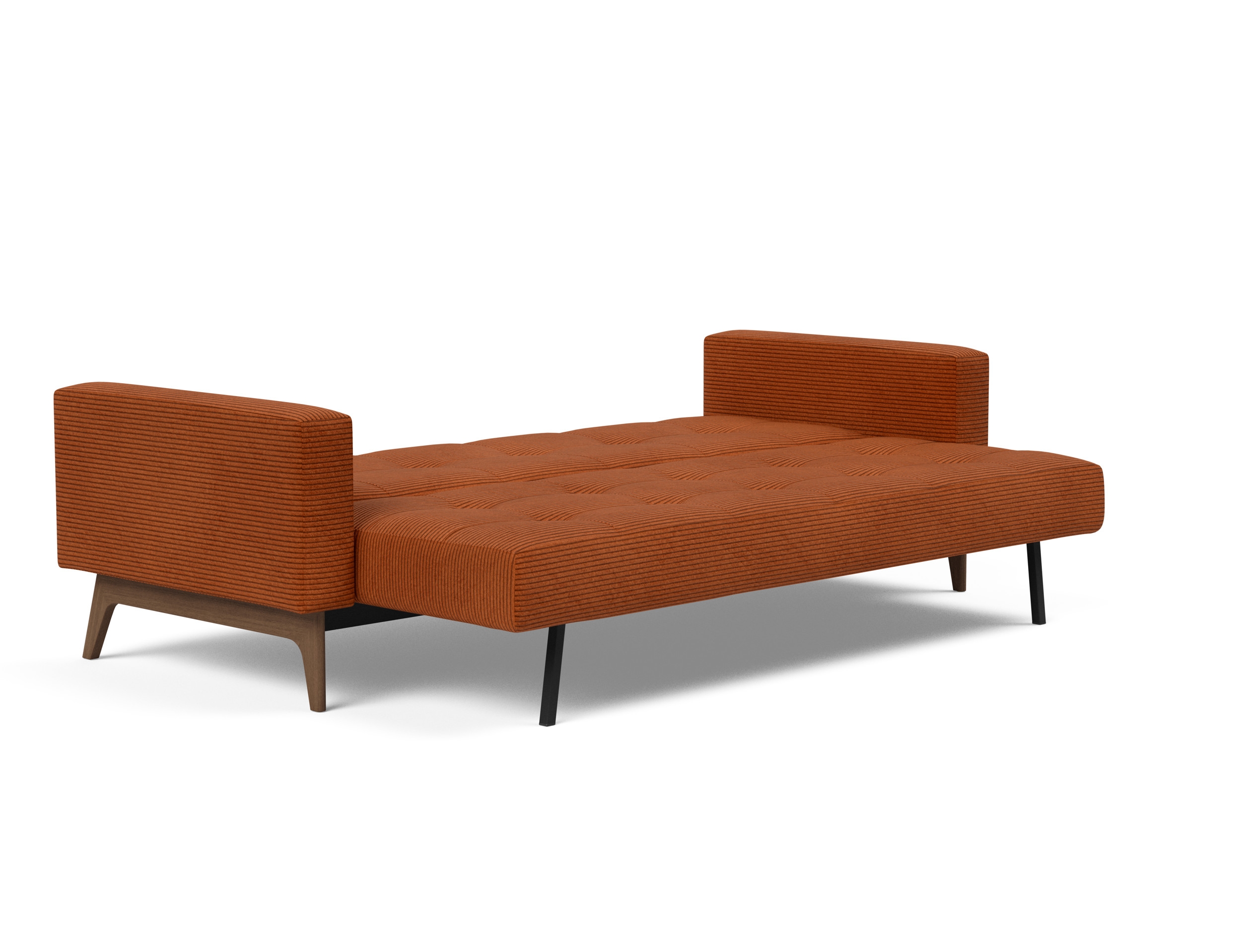 Cassius Quilt Fabric Sofa Bed w/Dark Wood Legs
