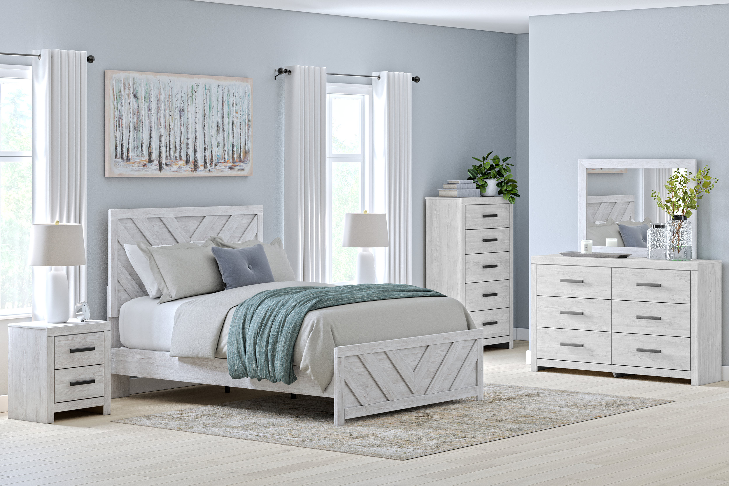Cayboni MDF/Wood Veneer Panel Bedroom Set