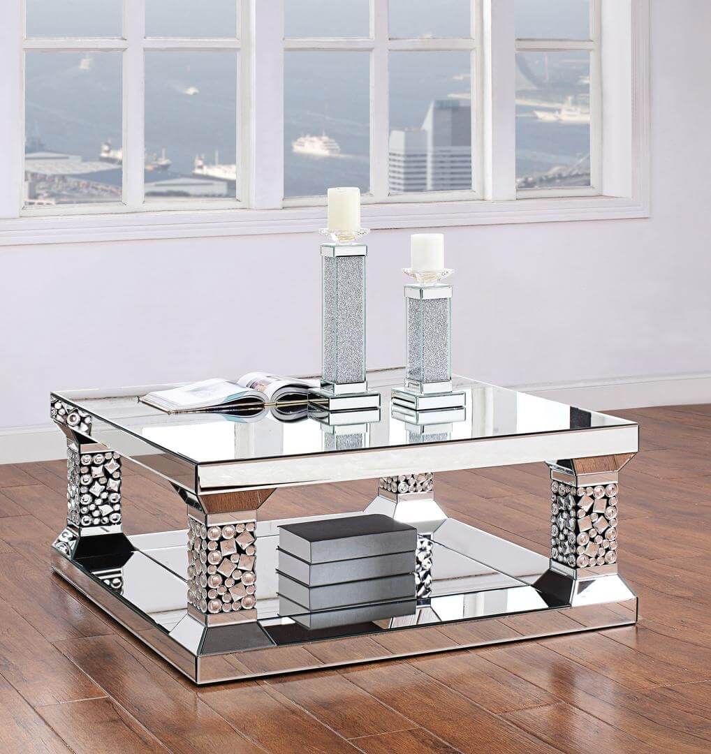 Kachina Mirrored/Faux Gemstones Coffee Table
