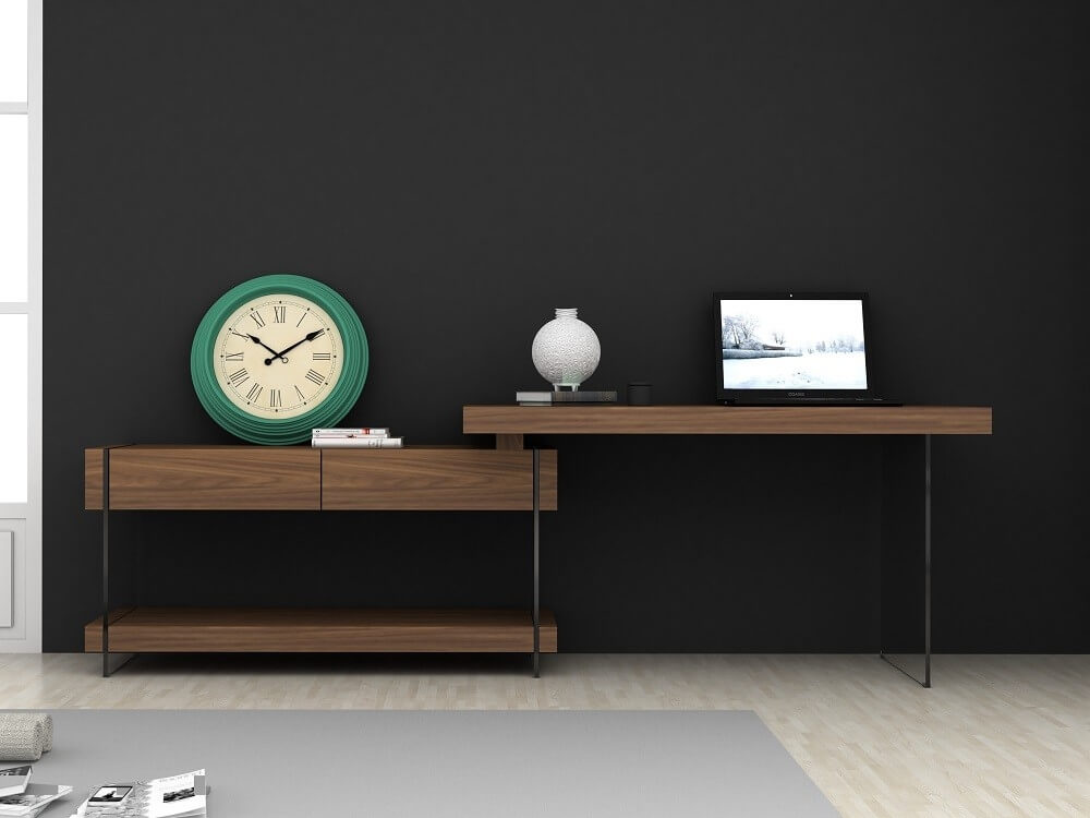 Elm Modern Wood Veneer/Glass Office Desk w/Storage Drawers by J&M Furniture
