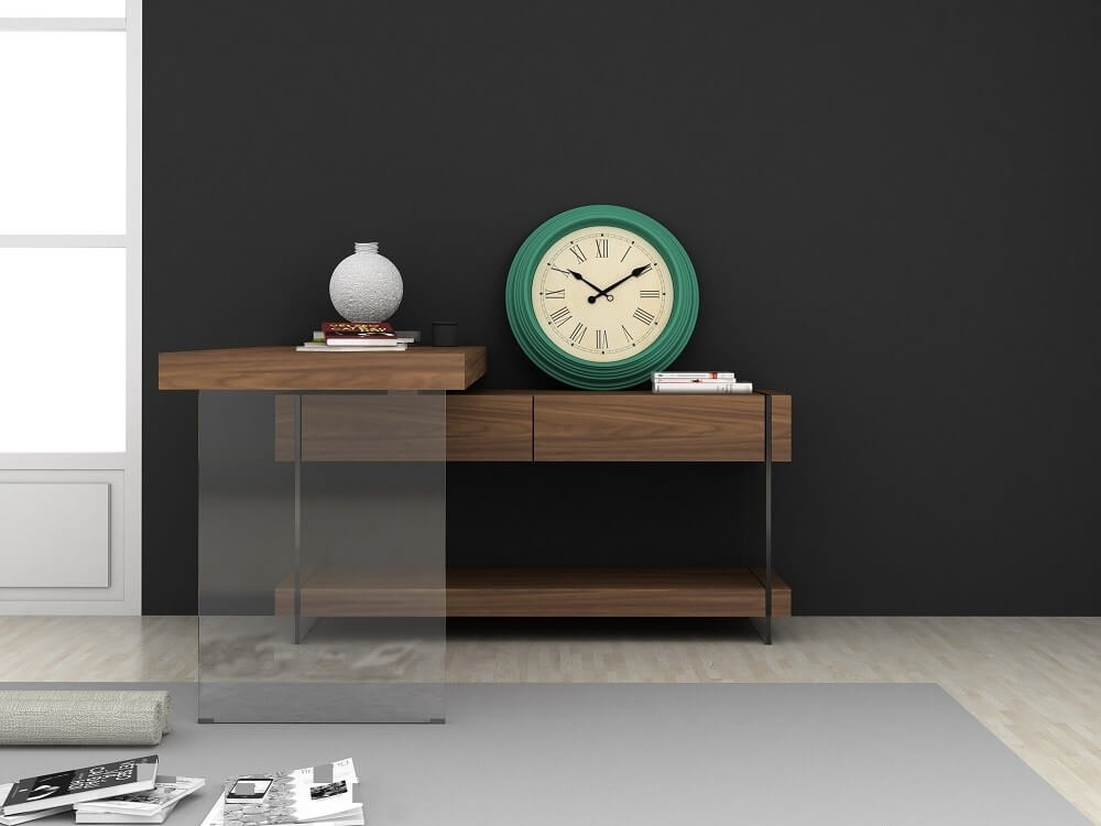Elm Modern Wood Veneer/Glass Office Desk w/Storage Drawers by J&M Furniture