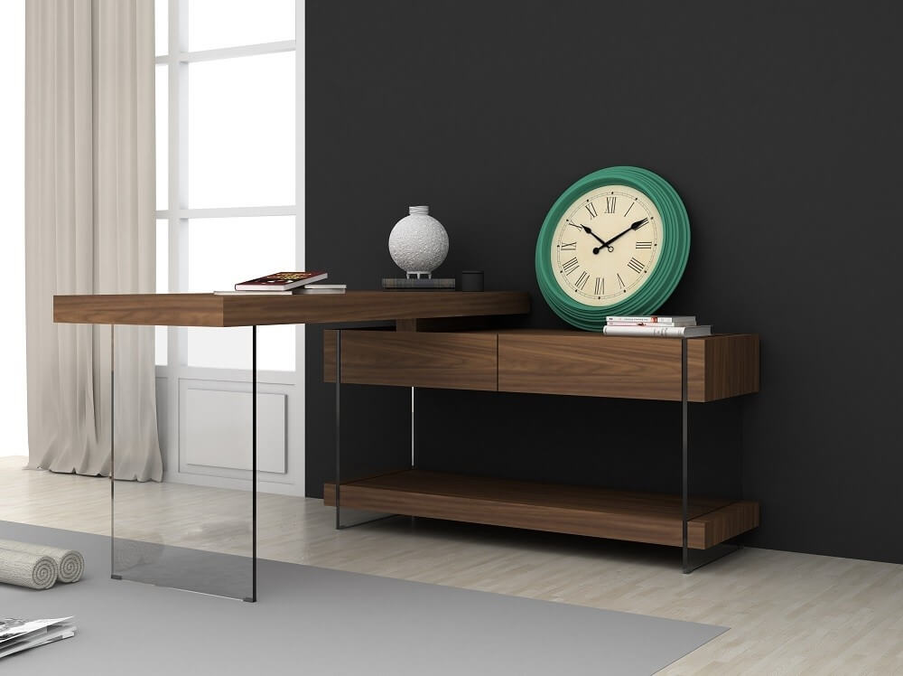 Elm Modern Wood Veneer/Glass Office Desk w/Storage Drawers by J&M Furniture