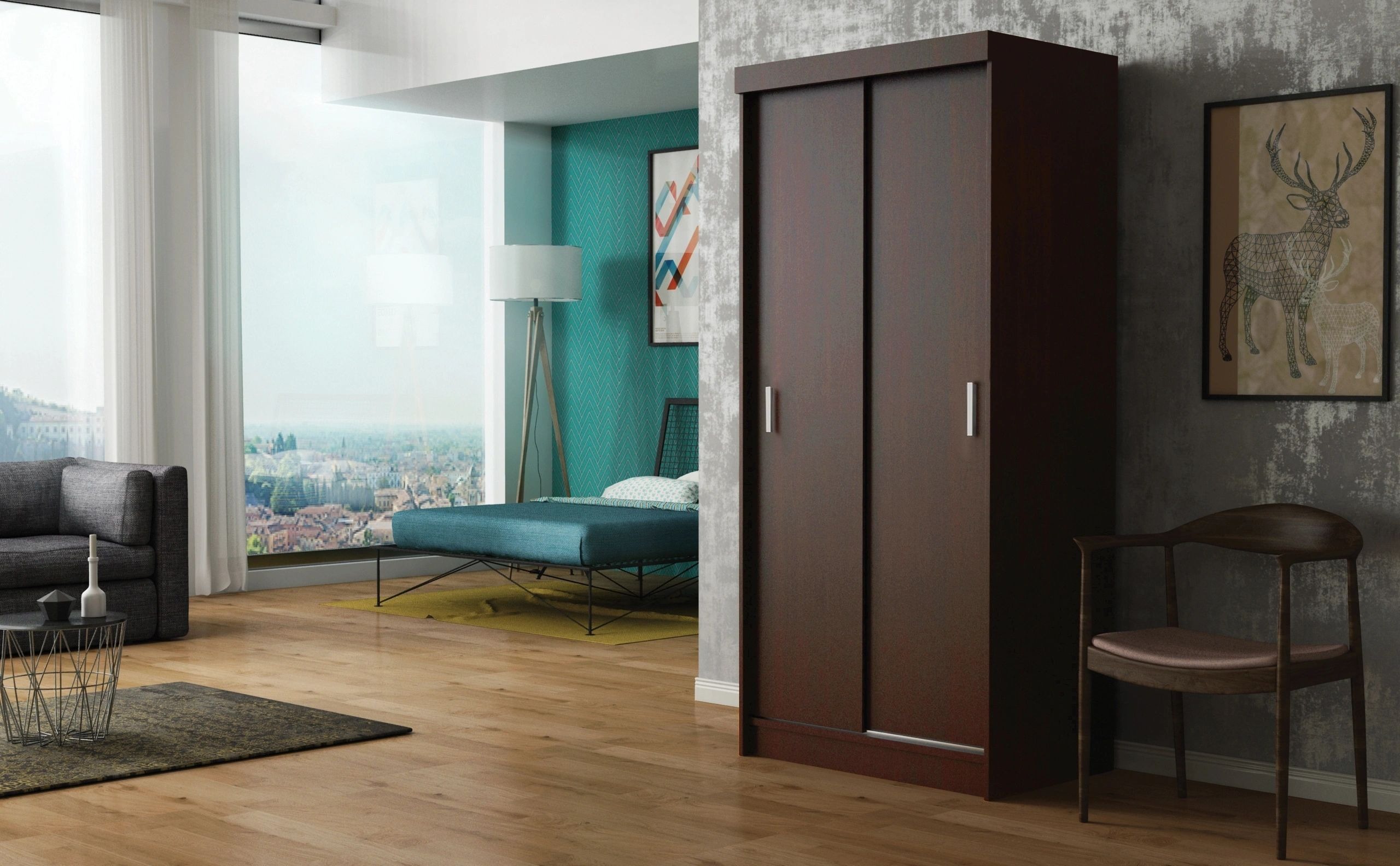 Simple 36-inch 2-Door Wood Wardrobe