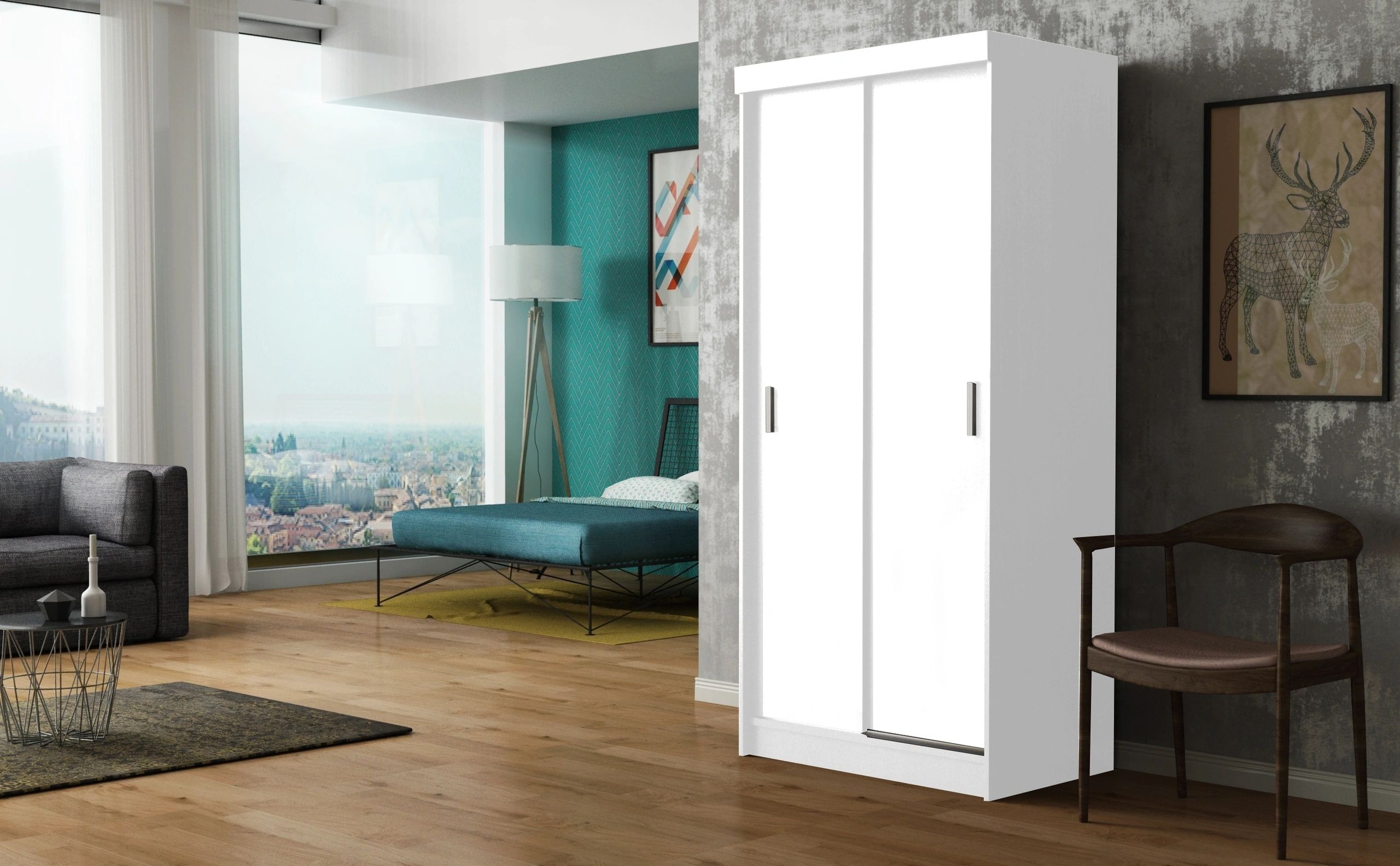Simple 36-inch 2-Door Wood Wardrobe