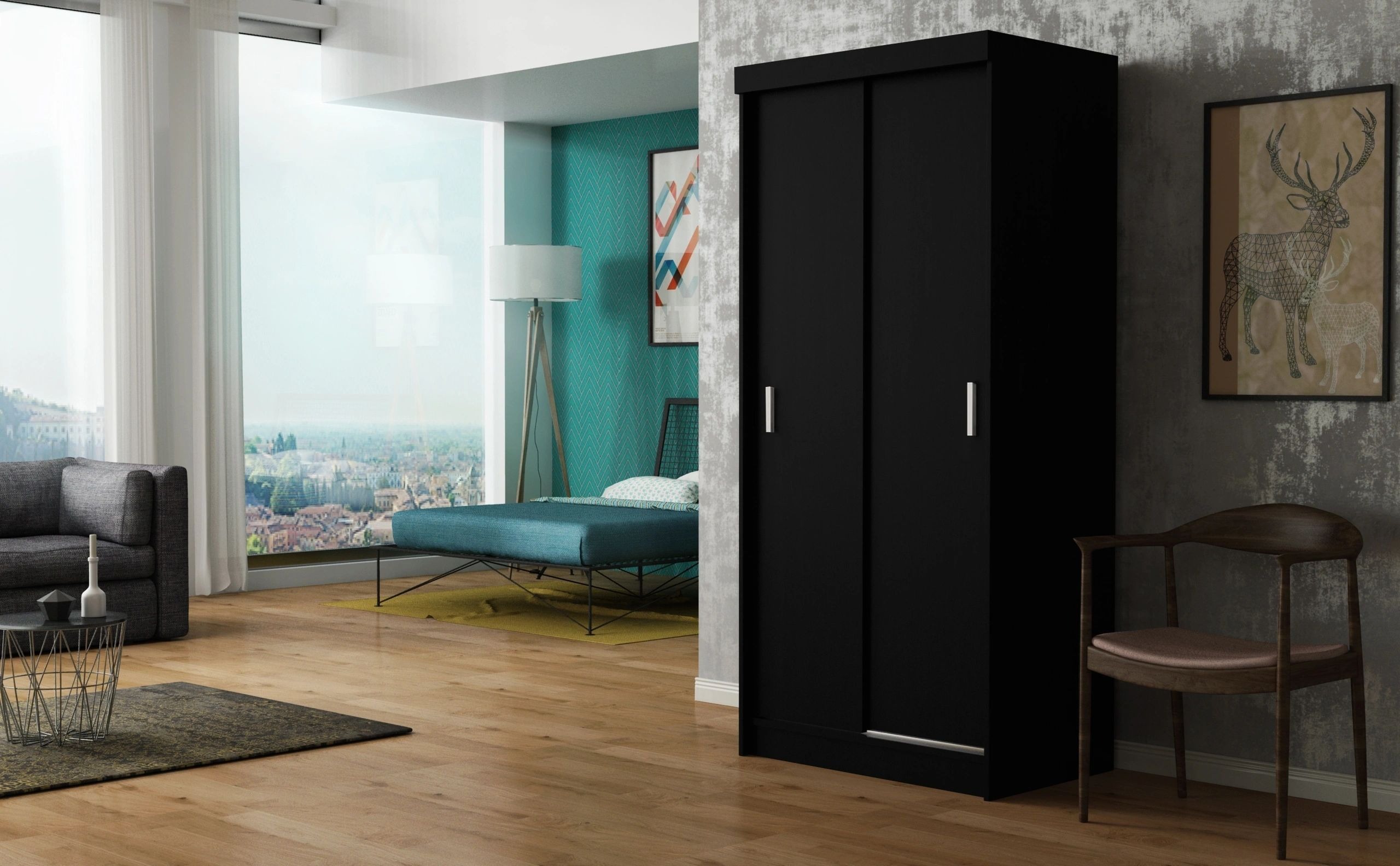 Simple 36-inch 2-Door Wood Wardrobe