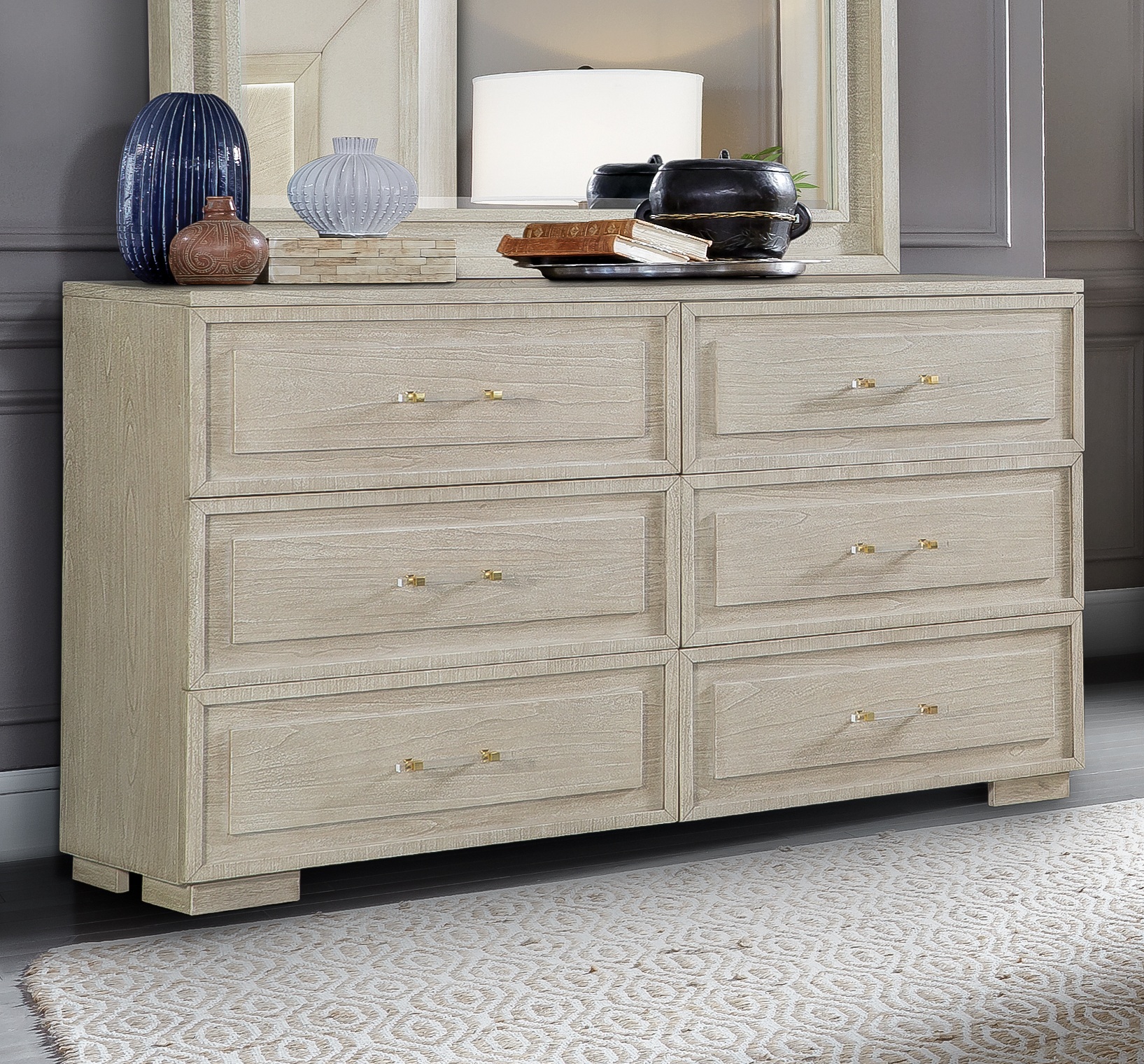 Celine Bedroom Set Whitewashed Wood Coastal Transitional Bedroom Furniture Collection with Gold Accents