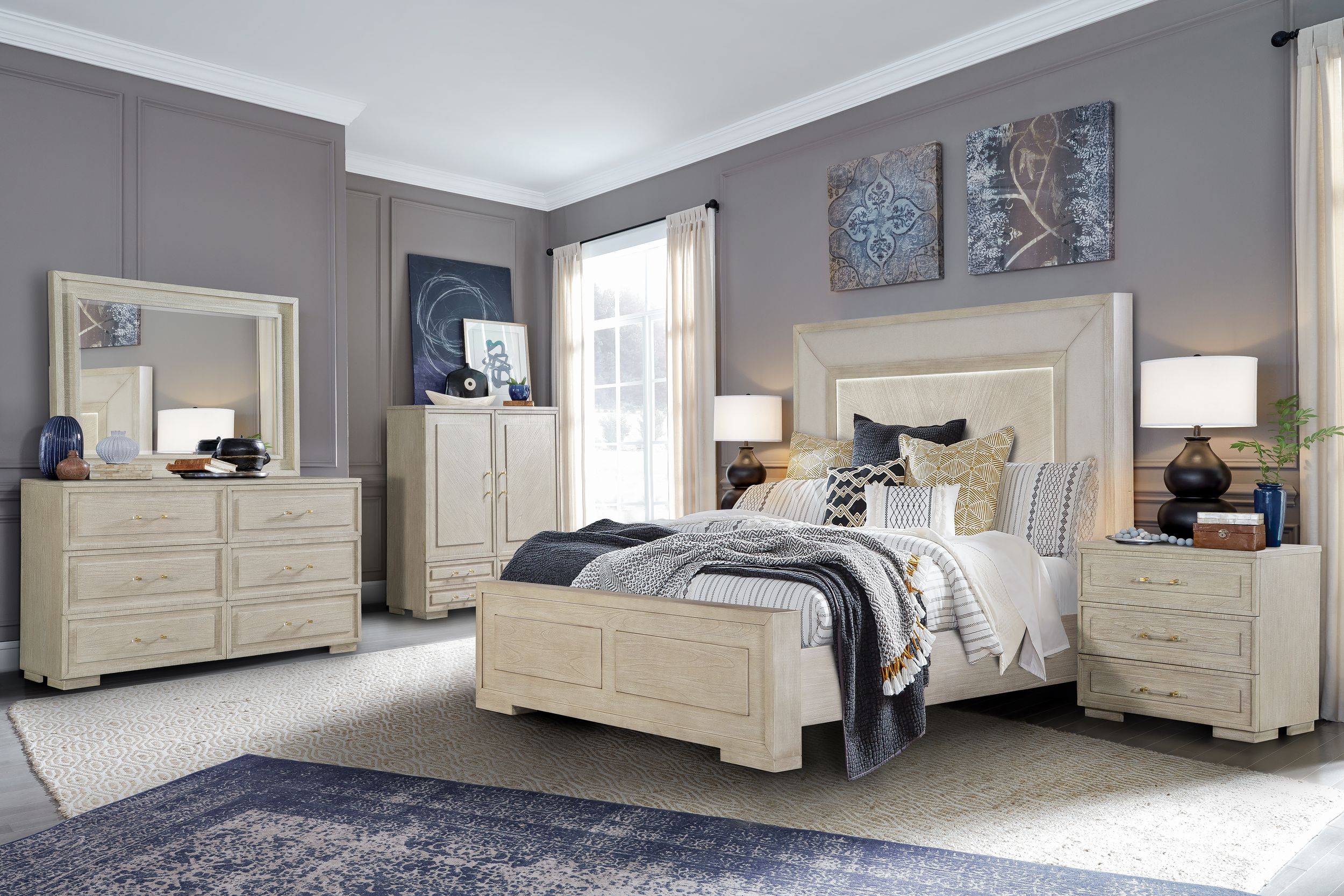 Celine 3-Drawer Nightstand Whitewashed Wood Bedside Table with Brushed Gold Hardware