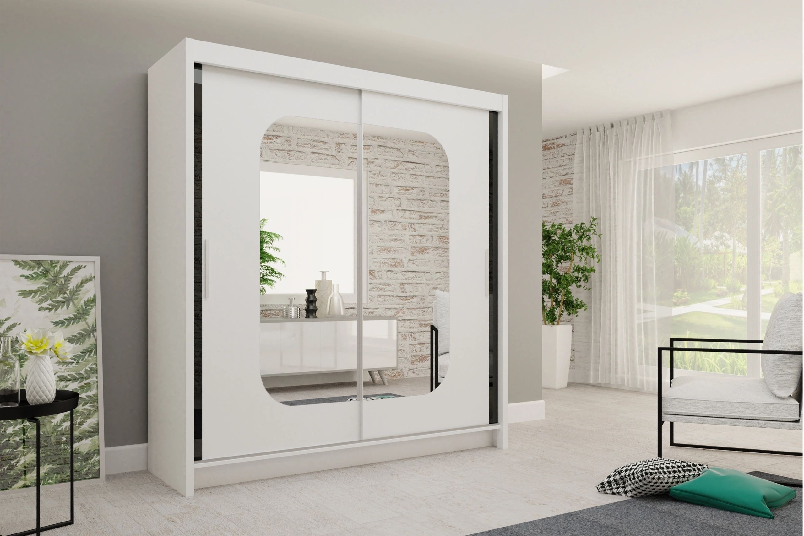 Marika 80-inch 2-Door Gloss Wood Wardrobe with Mirror