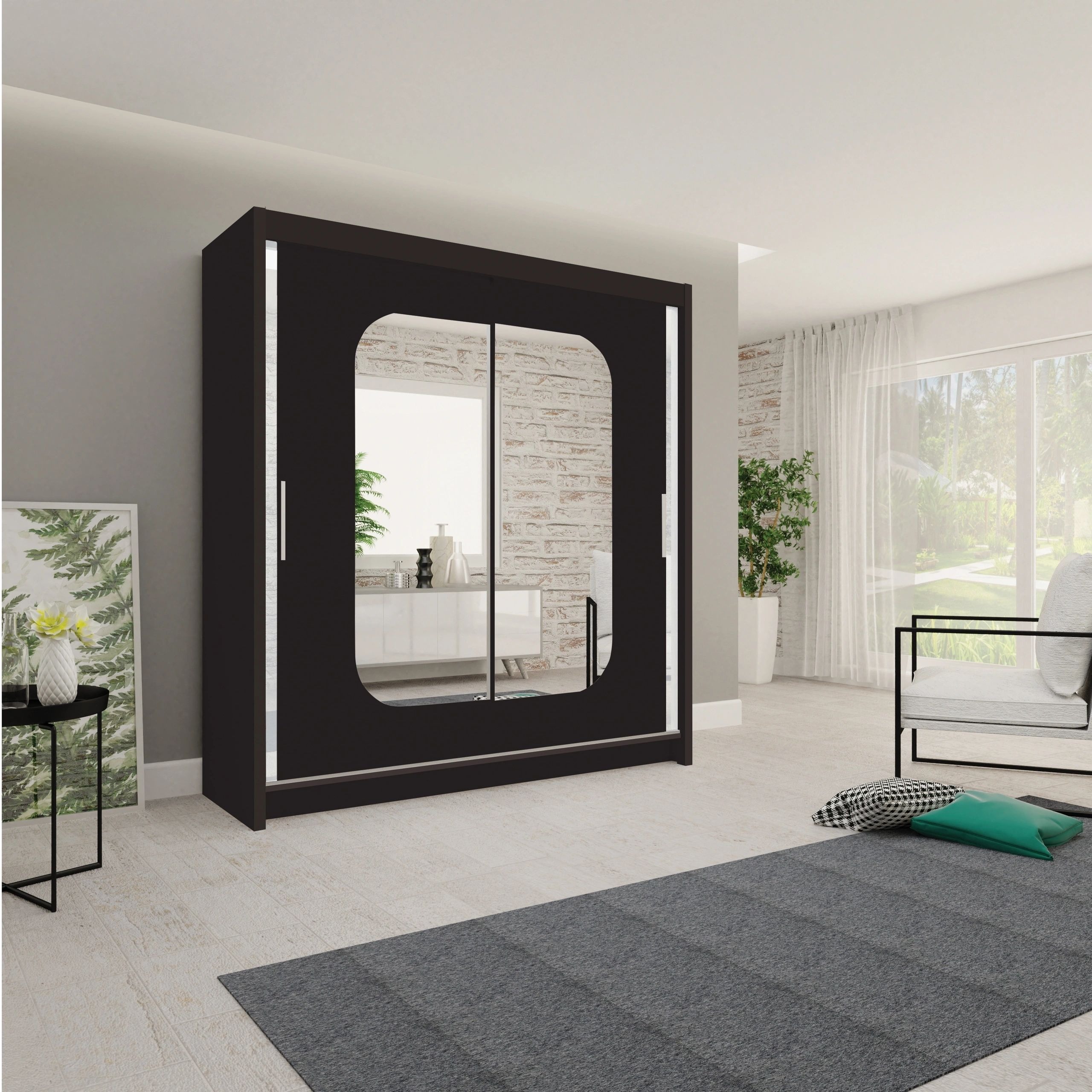 Marika 80-inch 2-Door Wood Wardrobe with Mirror