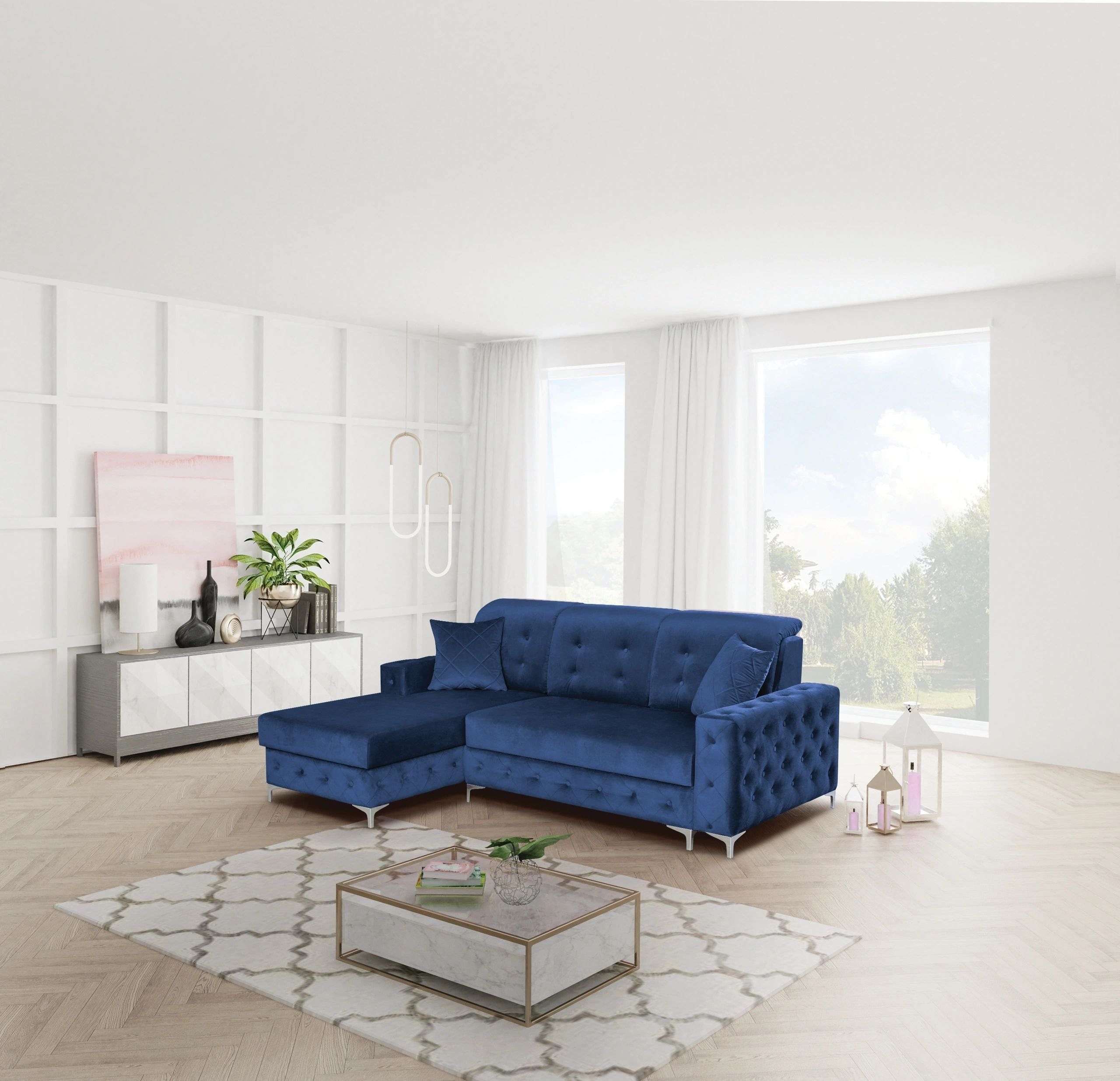 Verso L-Shaped Fabric Left Convertible Storage Sectional Sofa