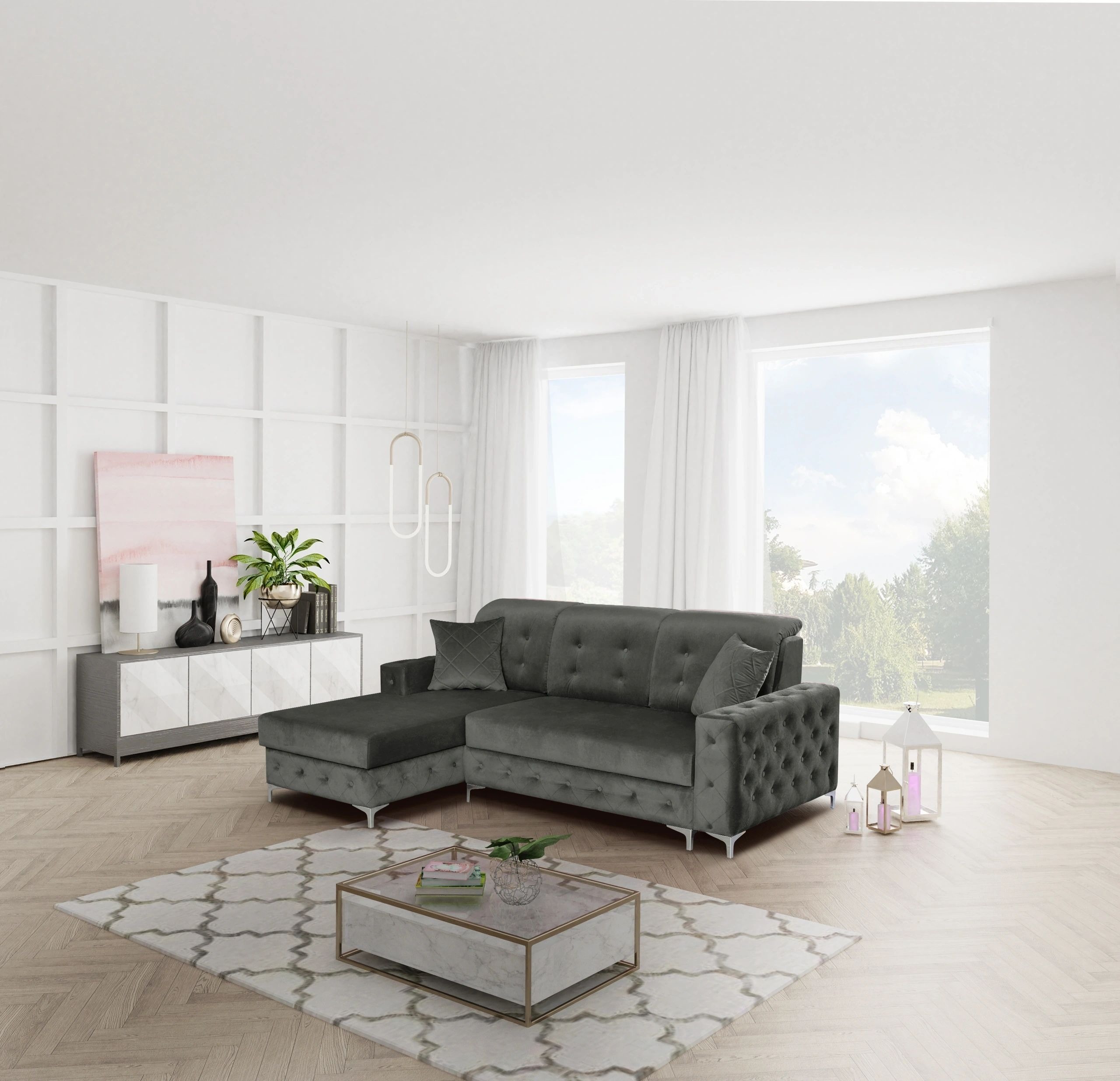 Verso L-Shaped Fabric Left Convertible Storage Sectional Sofa
