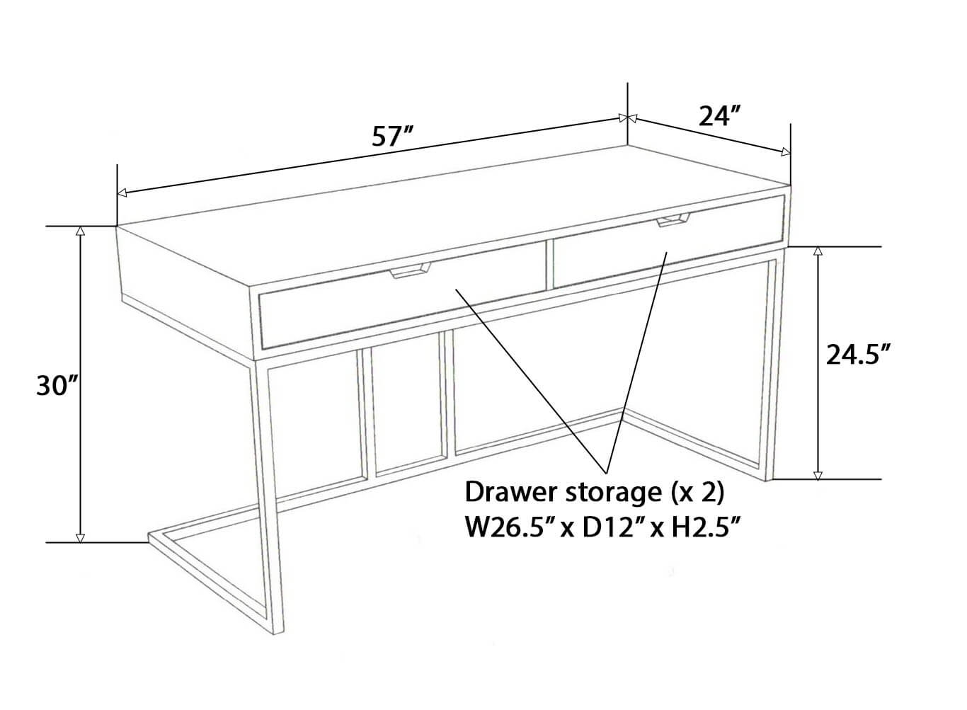 Chester 57" Solid Wood Writing Desk with 2 Drawers