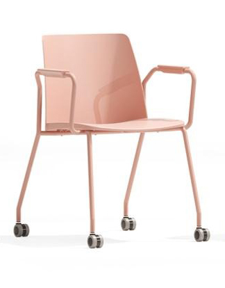 Polytone L Conference Chair w/Plastic Shell & Powder-Coated Steel 4-Leg Frame w/Armrests on Castors