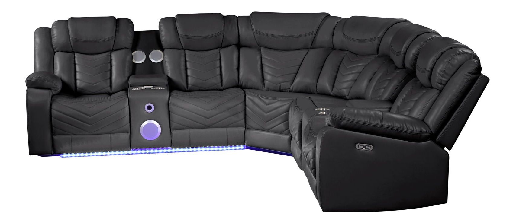 Challenger Faux Leather Recliner Sectional Sofa with Bluetooth Speakers & LED Lights