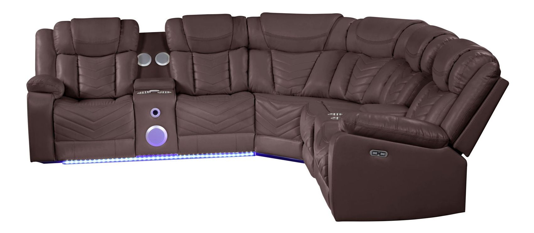 Challenger Faux Leather Recliner Sectional Sofa with Bluetooth Speakers & LED Lights