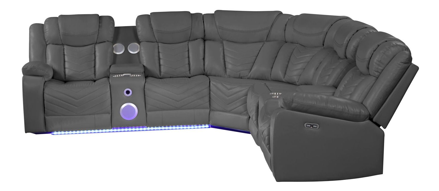 Challenger Faux Leather Recliner Sectional Sofa with Bluetooth Speakers & LED Lights