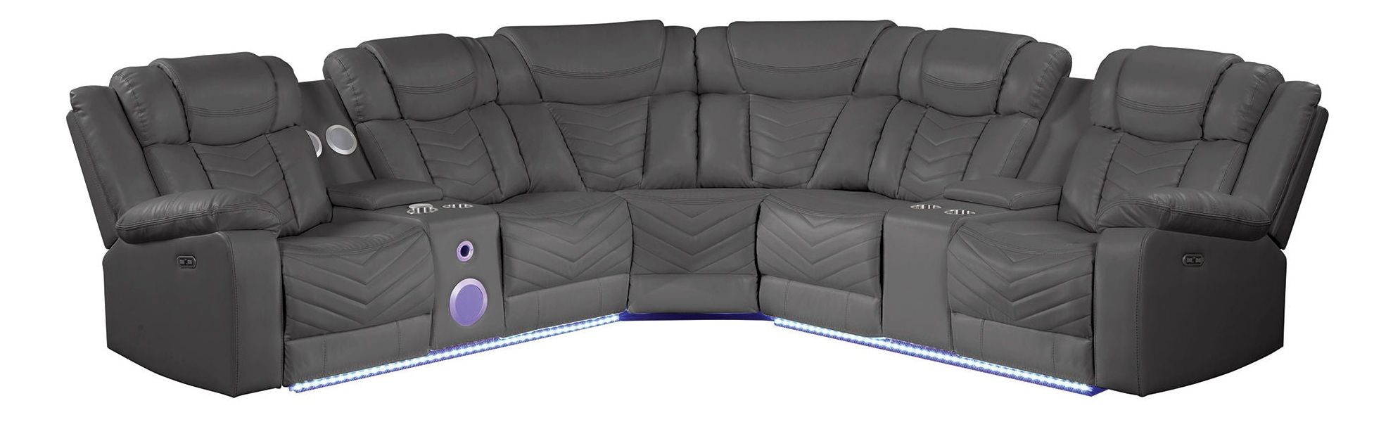 Challenger Faux Leather Recliner Sectional Sofa with Bluetooth Speakers & LED Lights