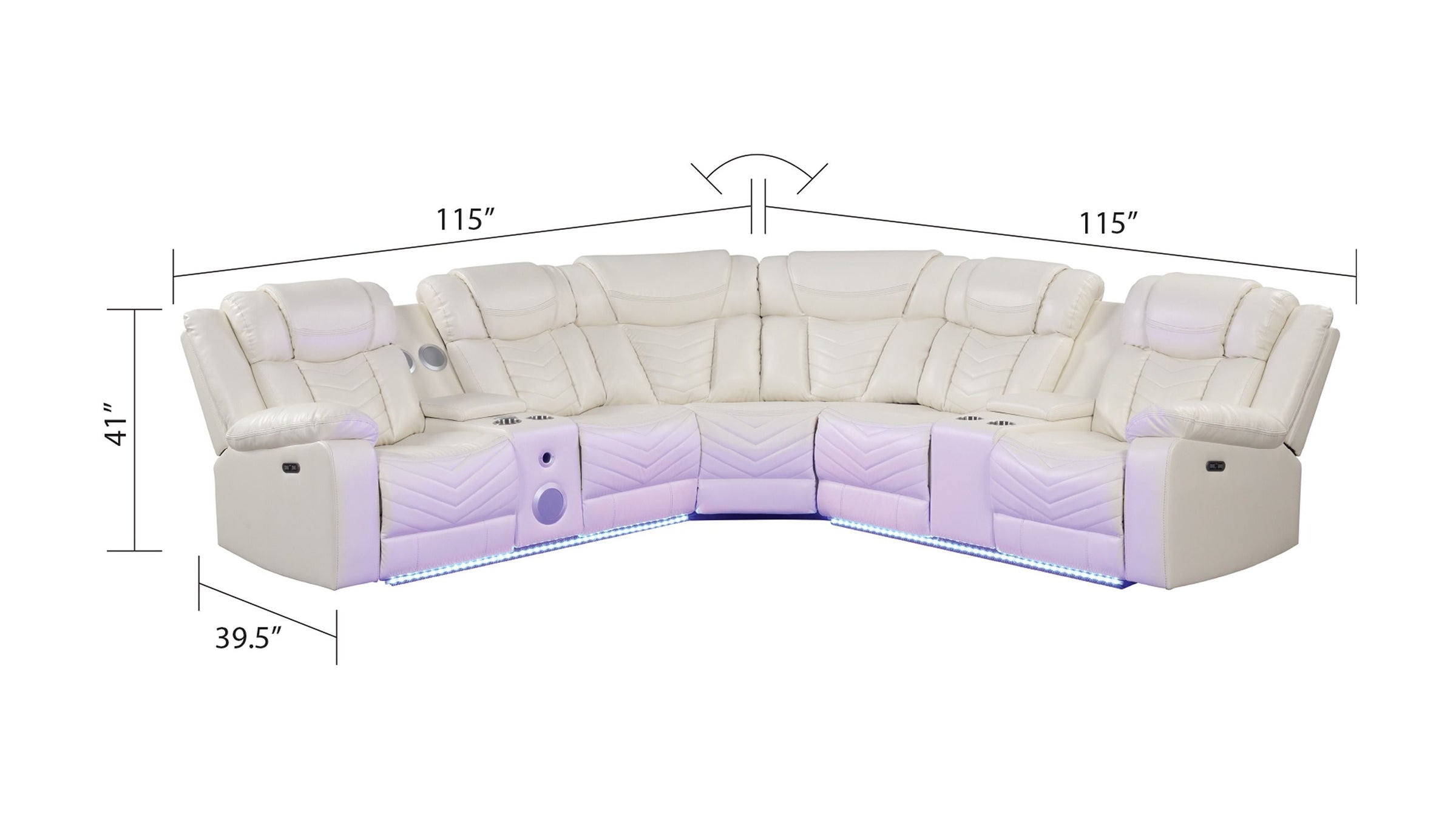 Challenger Faux Leather Recliner Sectional Sofa with Bluetooth Speakers & LED Lights