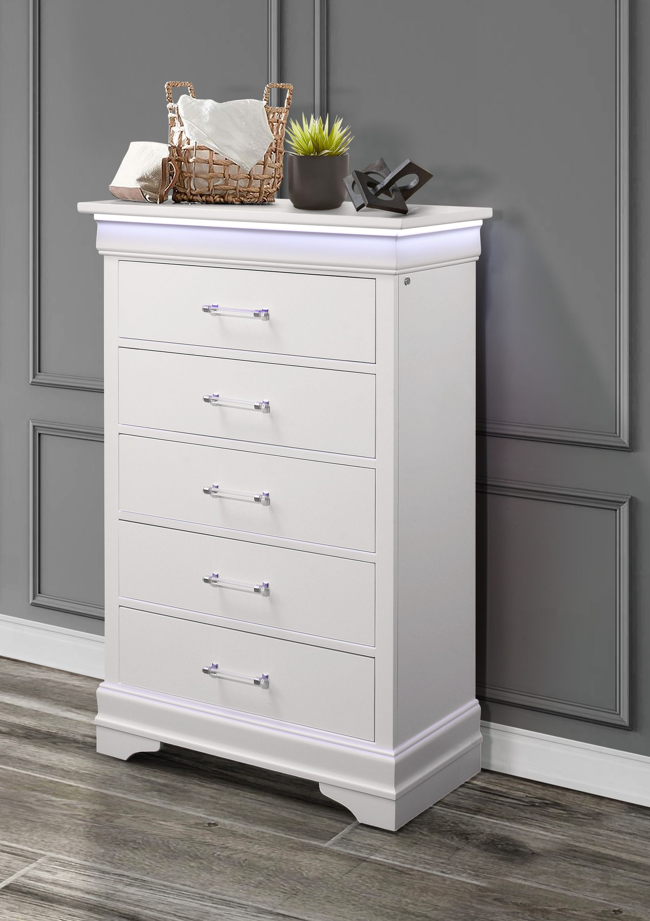 Modern tall chest of drawers in white plywood