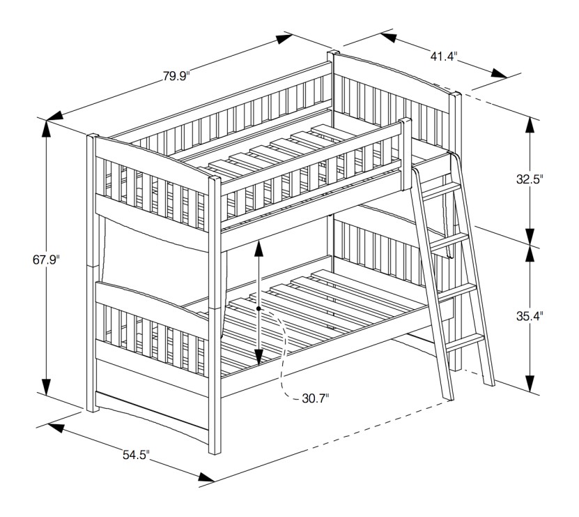 Cinnamon Wood Bunk Bed, Twin/Twin Size