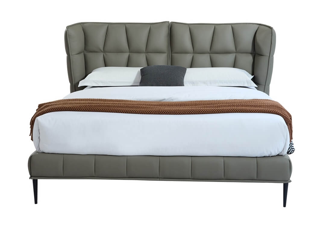 Claire Full Leather Upholstered Platform King Size Bed with Tufted Headboard