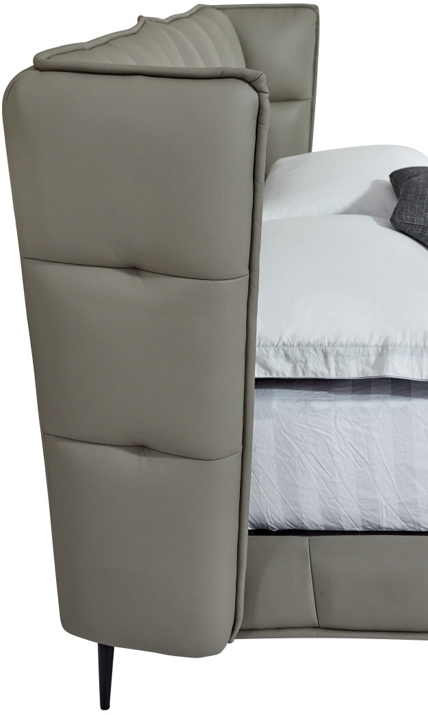 Claire Full Leather Upholstered Platform Queen Size Bed with Tufted Headboard