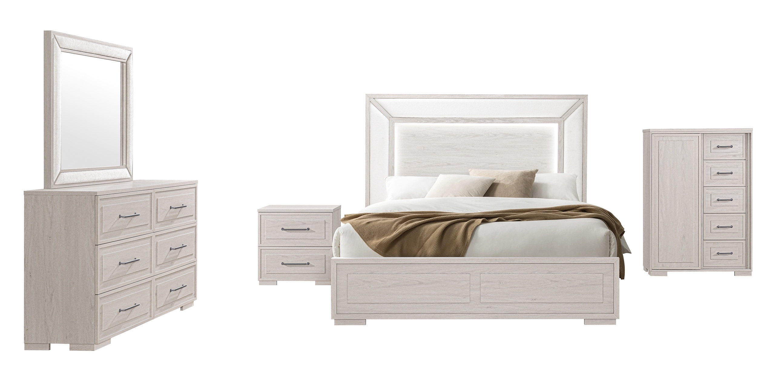 Clara Panel Bedroom Set with LED