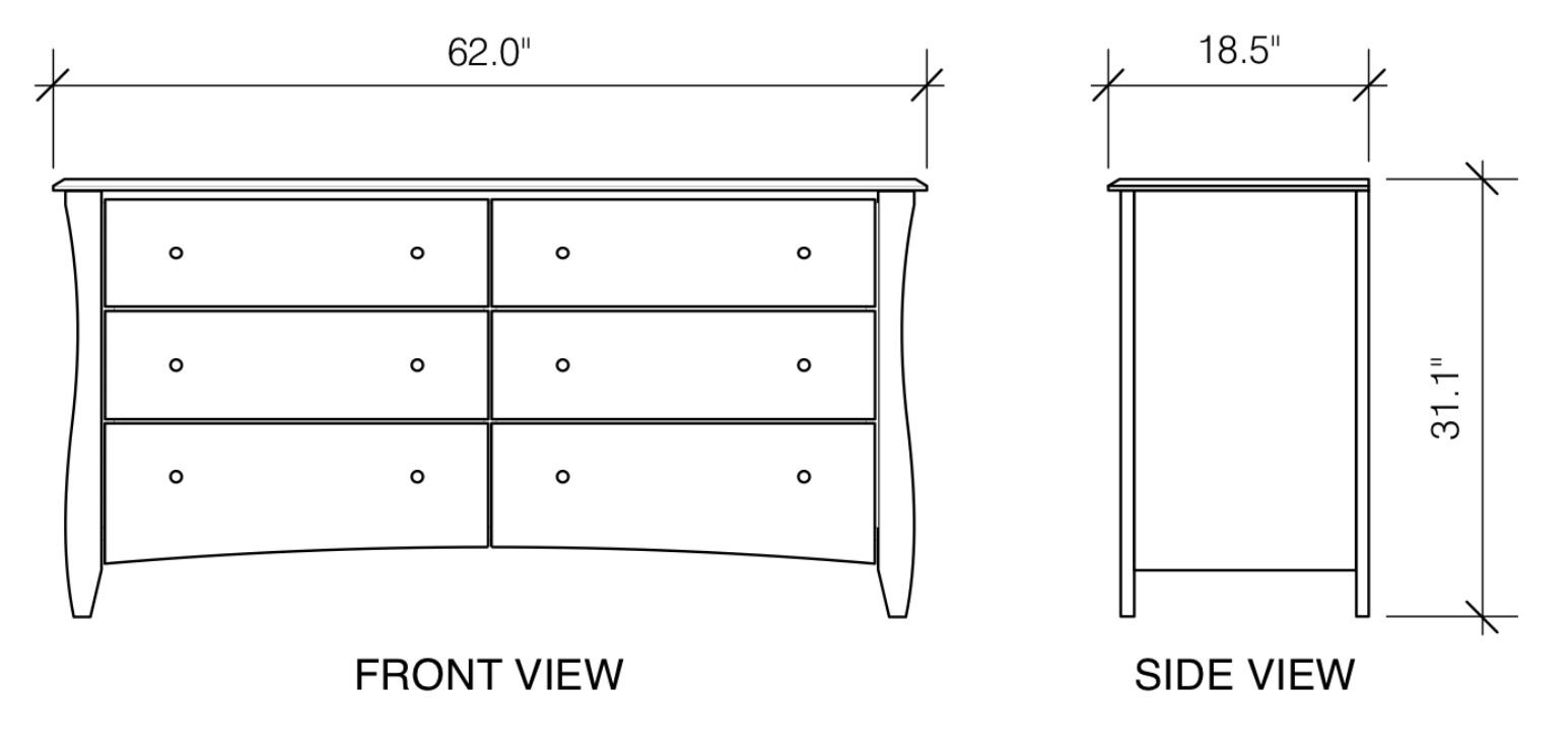 Clove Wood Double Dresser w/6 Drawers