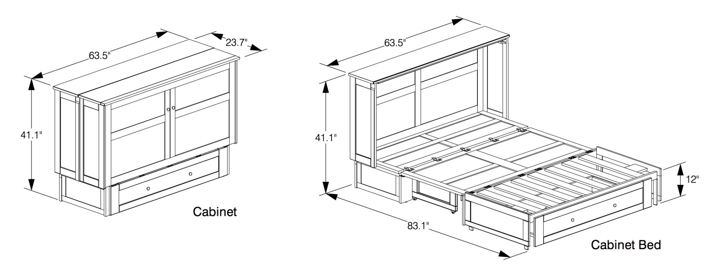Clover Wood Murphy Cabinet Bed w/Mattress