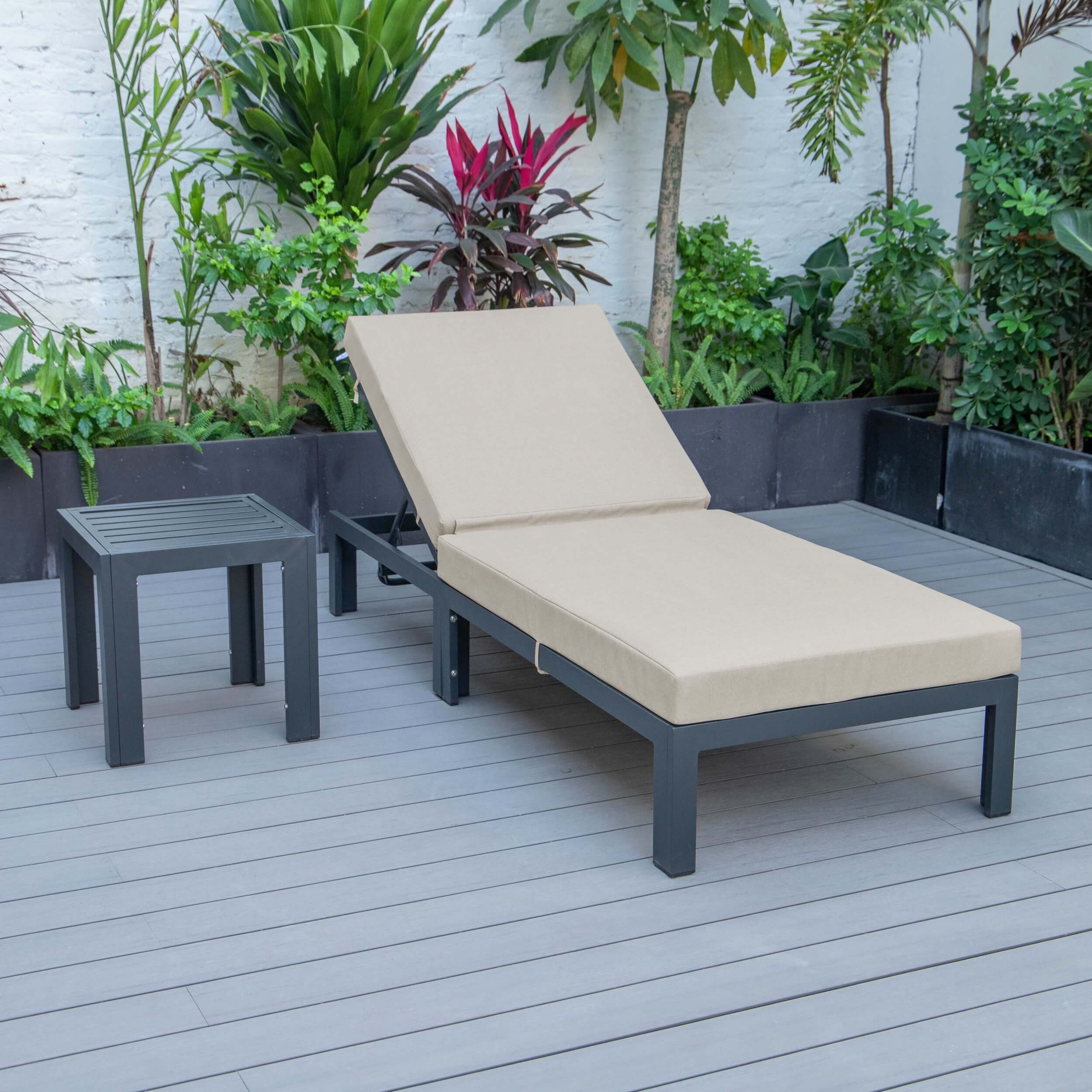 Chelsea Modern Aluminum Outdoor Chaise Lounge with Side Table & Cushions