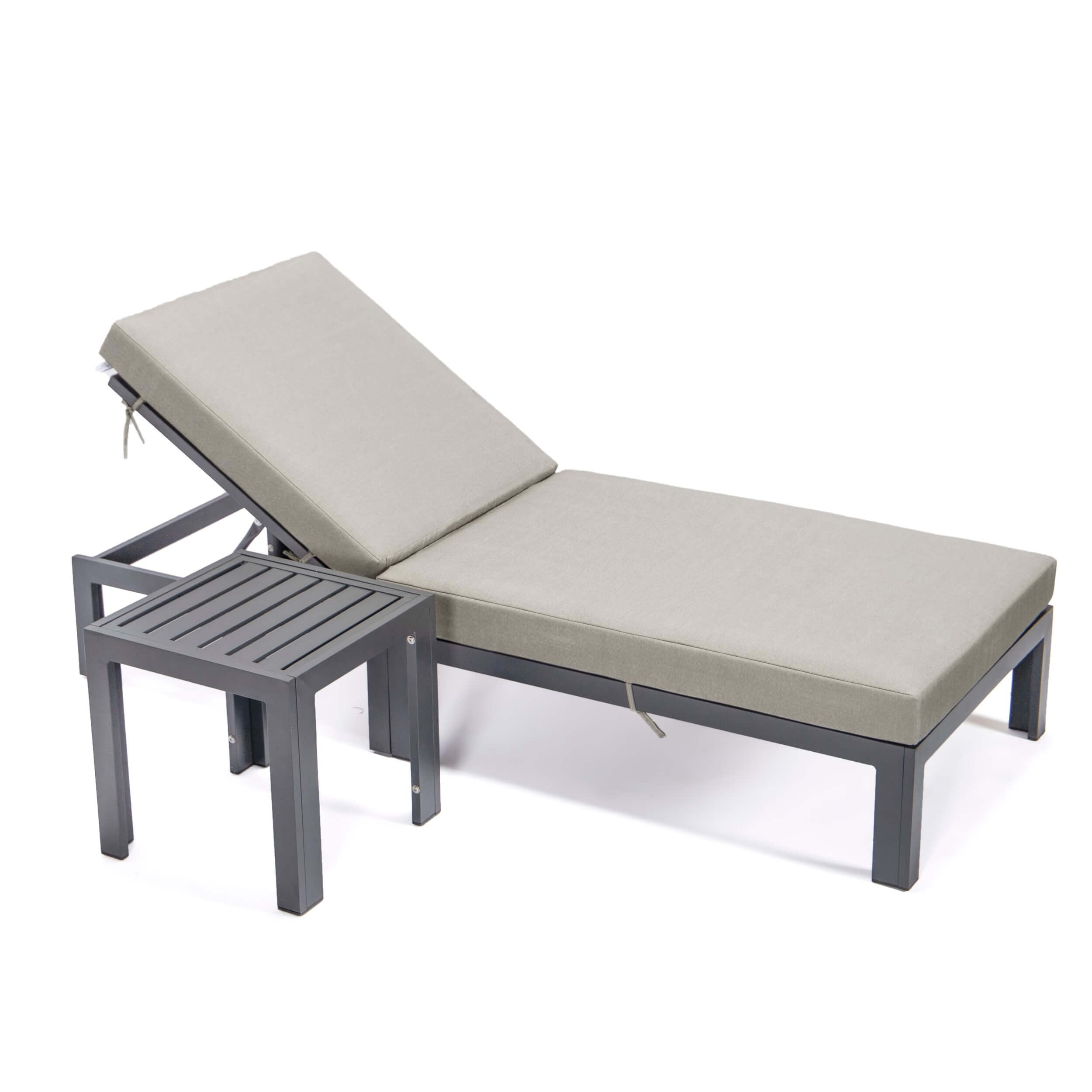 Chelsea Modern Aluminum Outdoor Chaise Lounge with Side Table & Cushions