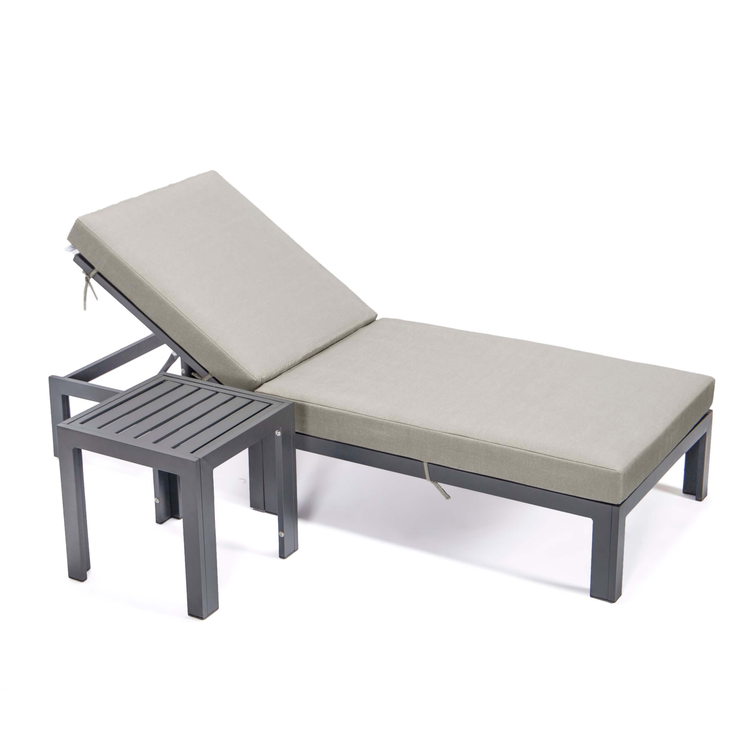 Chelsea Modern Aluminum Outdoor Chaise Lounge with Side Table & Cushions