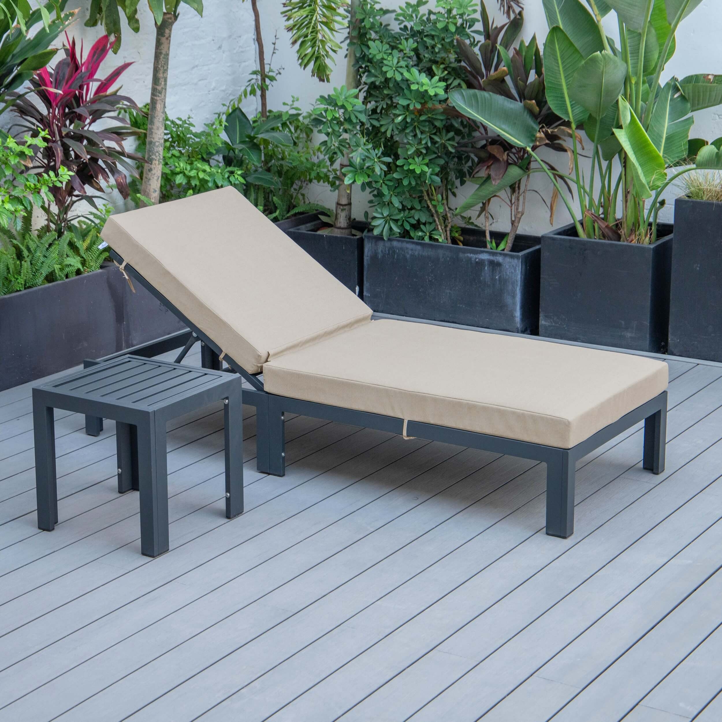 Chelsea Modern Aluminum Outdoor Chaise Lounge with Side Table & Cushions